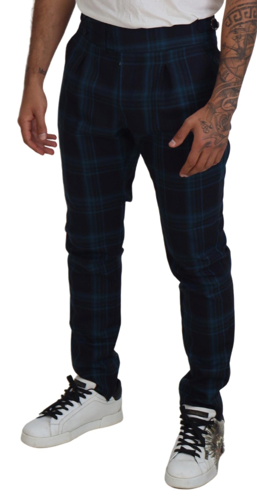 Blue Purple Plaid Wool Trousers Pants - ventzia