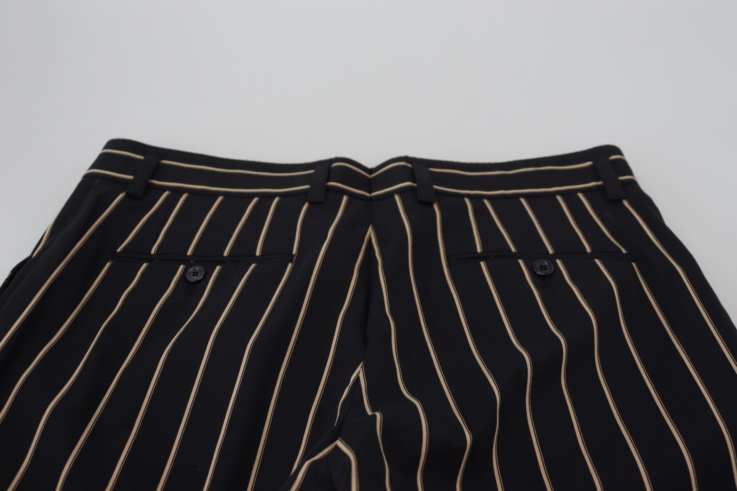 Black Beige Striped Cotton Stretch Pants - ventzia