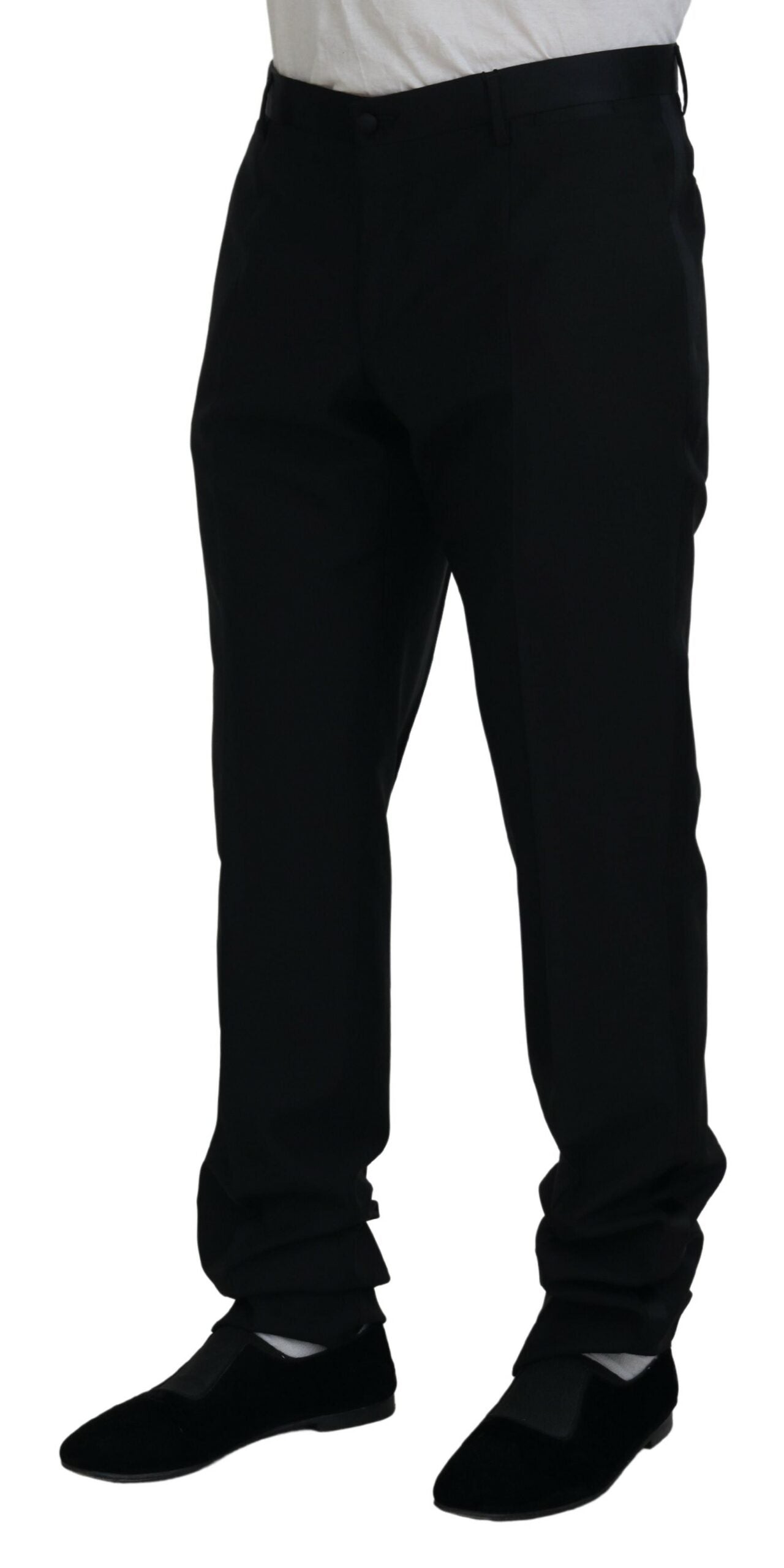 Black Dress Wool Silk Trouser Pants - ventzia