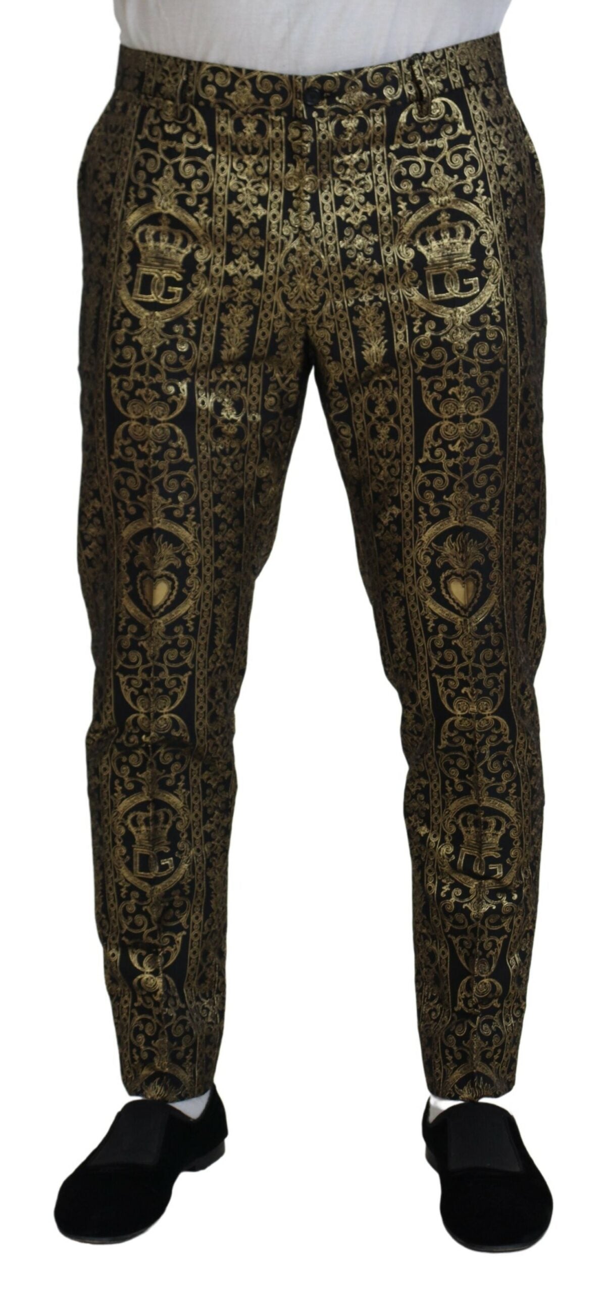 Black Gold Jacquard Dress Trouser Pants - ventzia