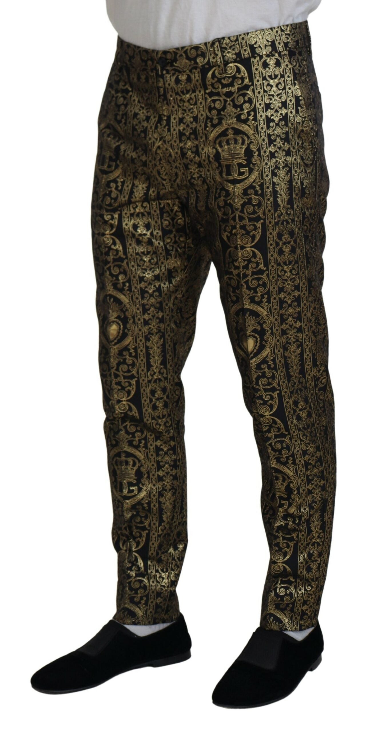 Black Gold Jacquard Dress Trouser Pants - ventzia