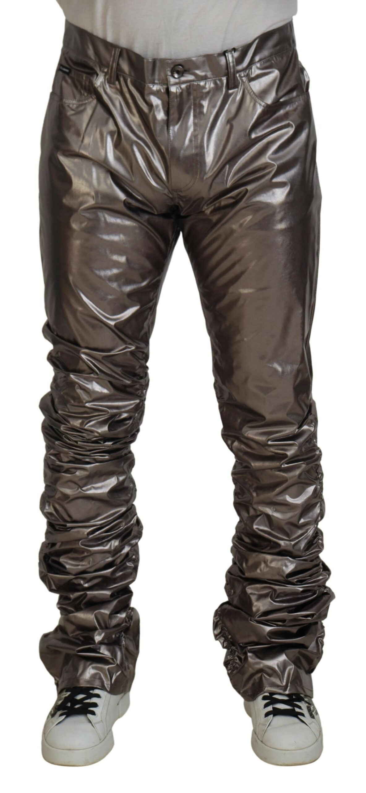 Silver Metallic Nylon Stretch Pants - ventzia