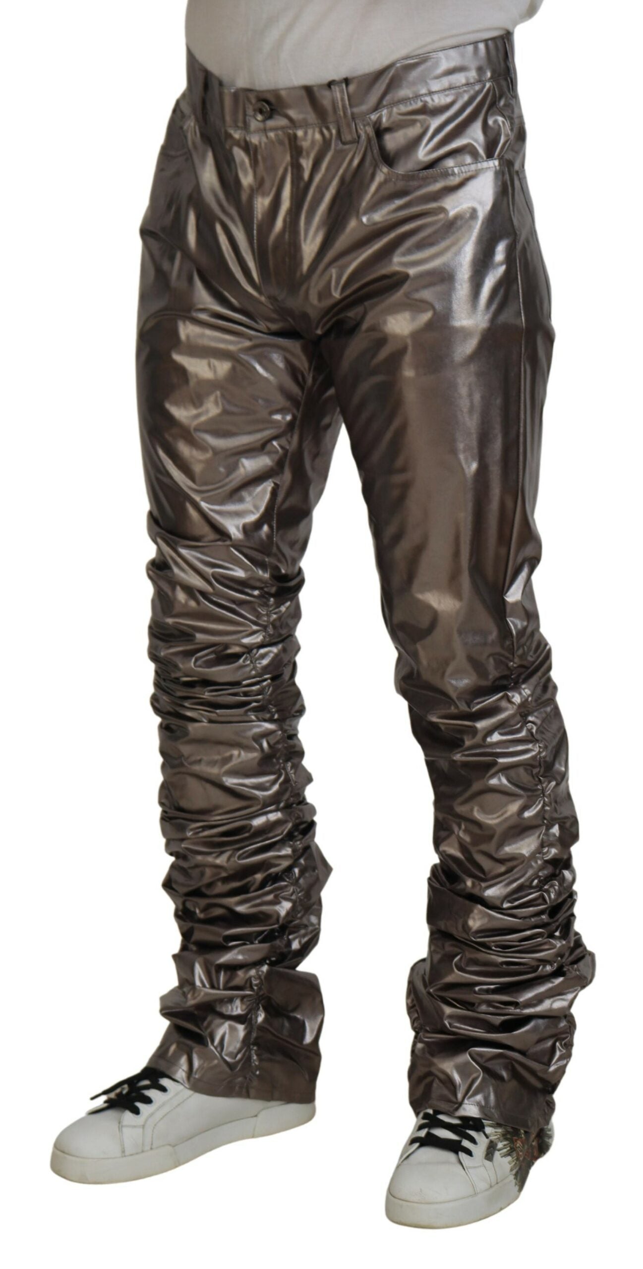 Silver Metallic Nylon Stretch Pants - ventzia