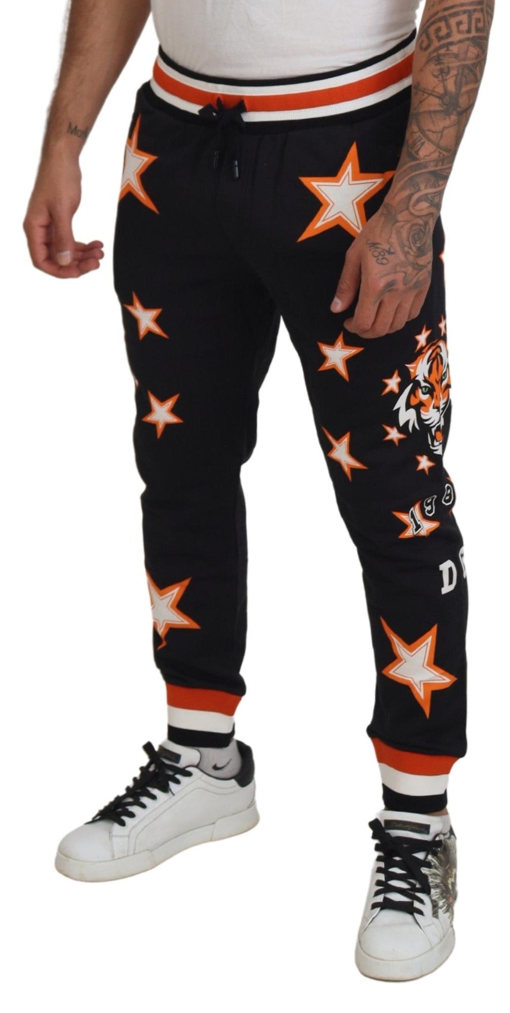 Black Orange Star Trousers Sport Pants - ventzia