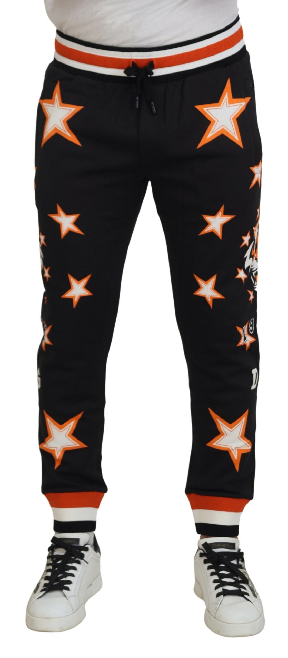 Black Orange Star Trousers Sport Pants - ventzia