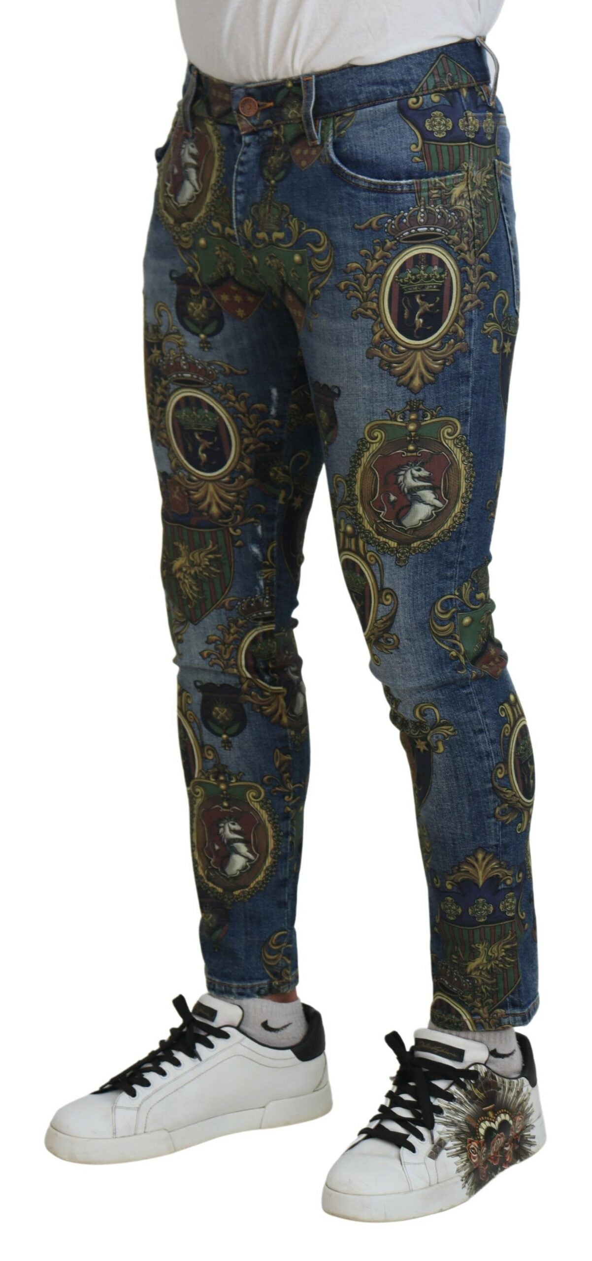 Blue Medal Print Slim Fit Cotton Jeans - ventzia