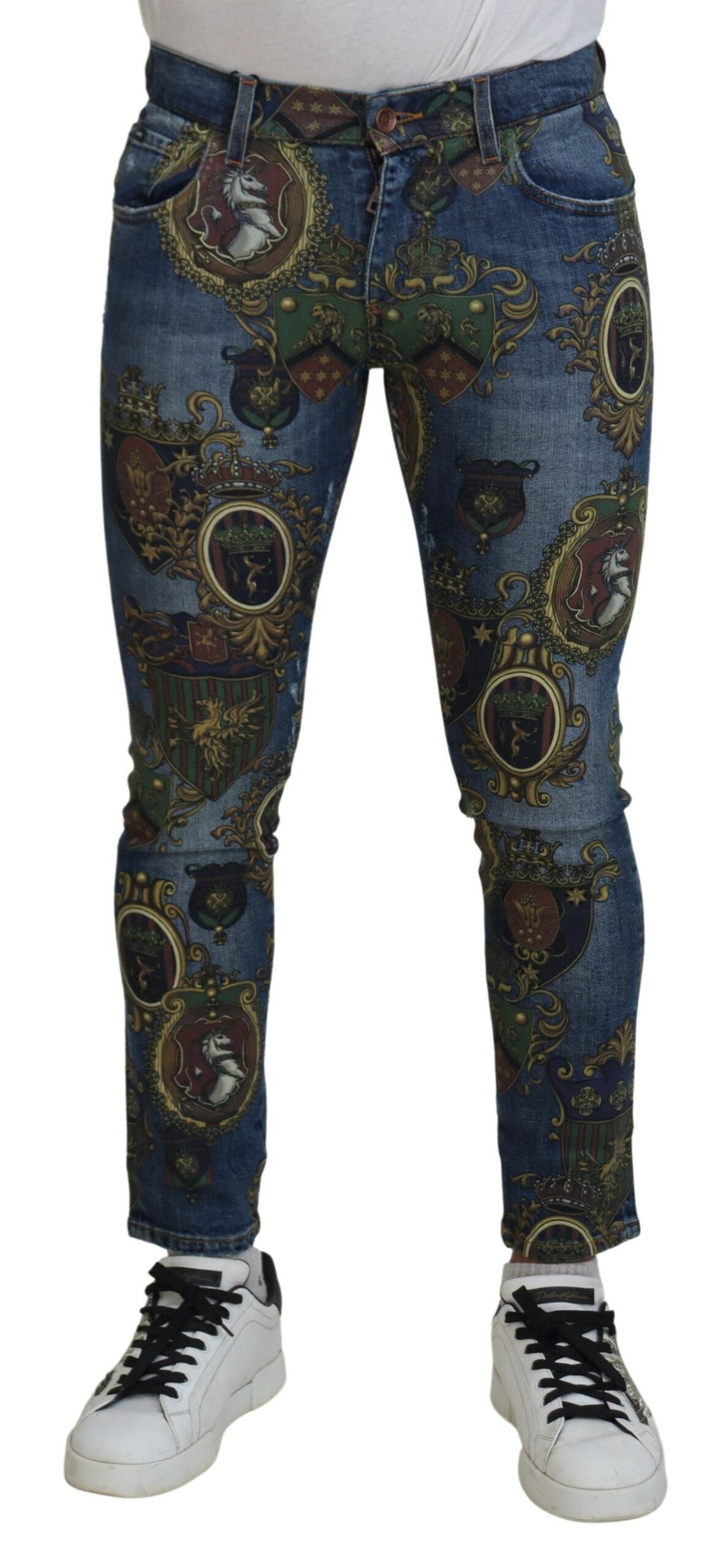 Blue Medal Print Slim Fit Cotton Jeans - ventzia