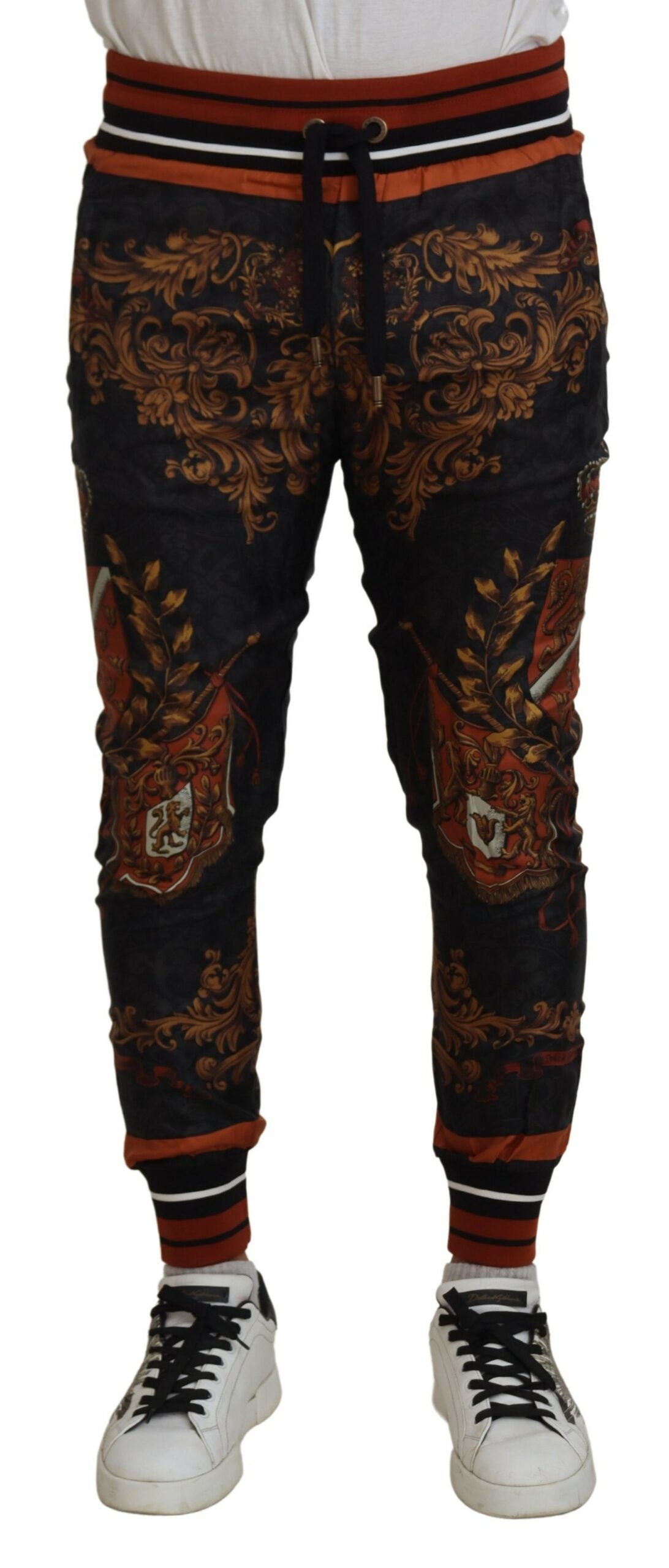 Gray Silk Baroque Crown Trousers Sport Pants - ventzia