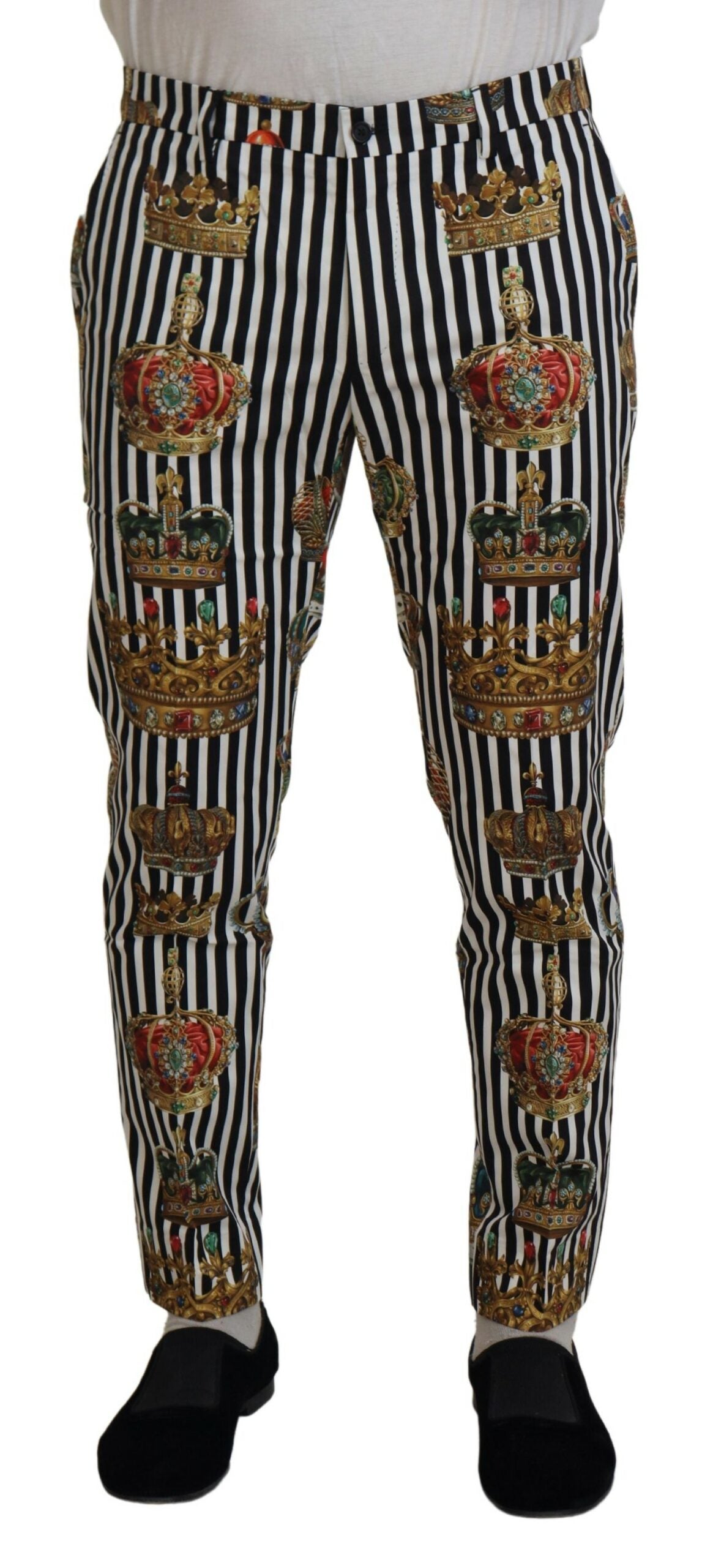 White Cotton Stretch Crown Trouser Pants - ventzia