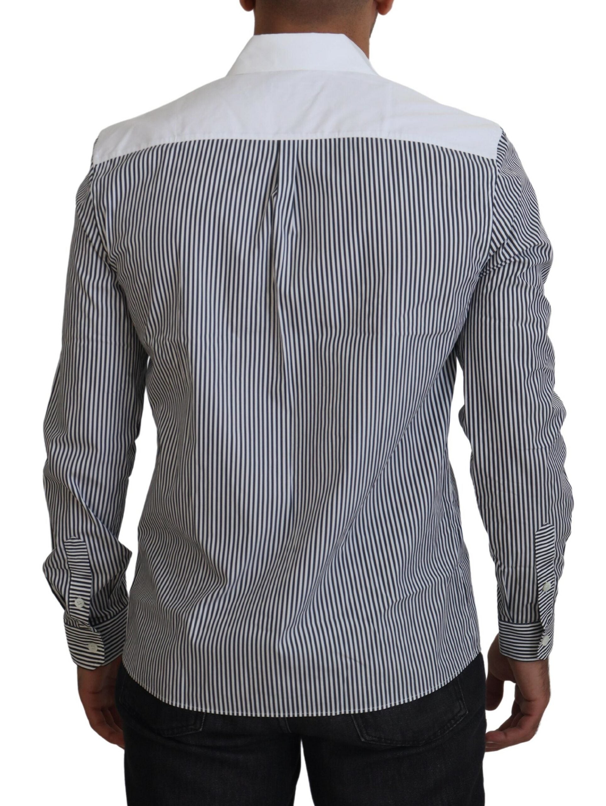 Gray White Striped Slim Fit Shirt - ventzia