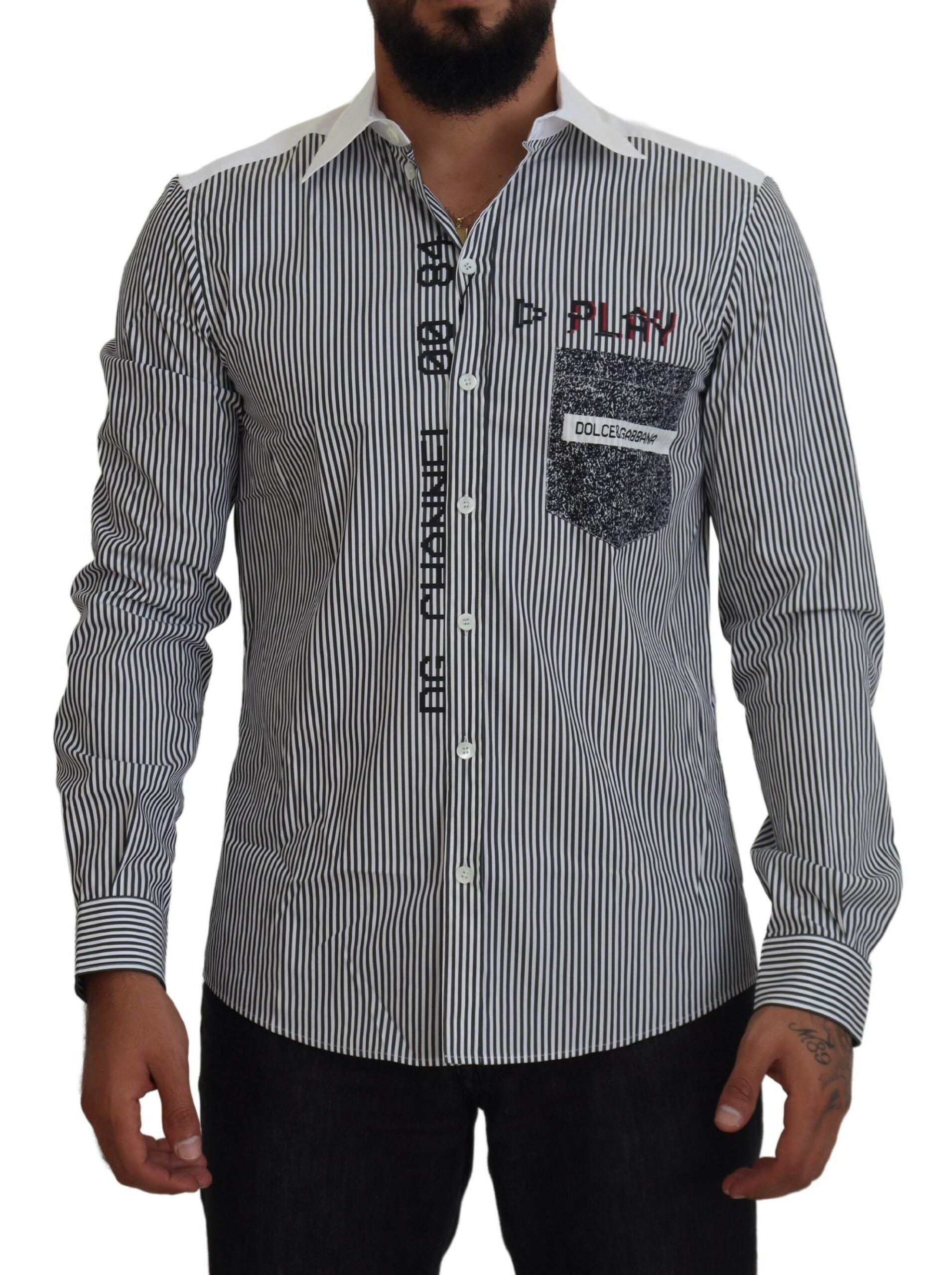 Gray White Striped Slim Fit Shirt - ventzia