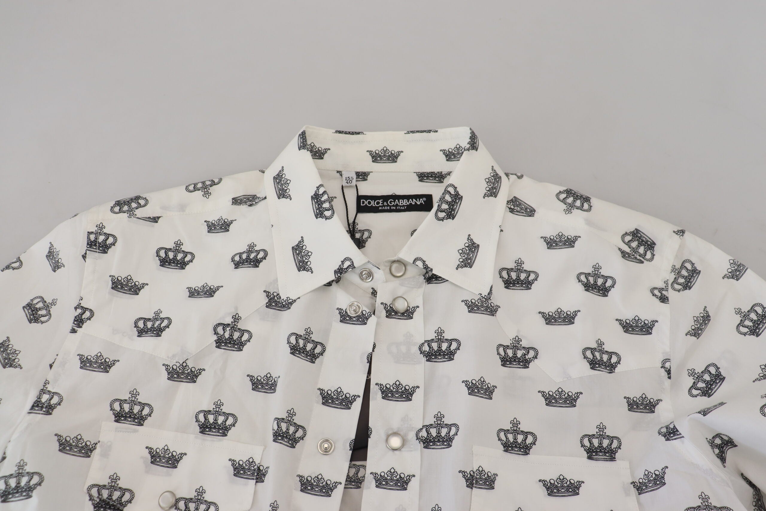 White Crown Print Slim Fit Cotton Shirt - ventzia