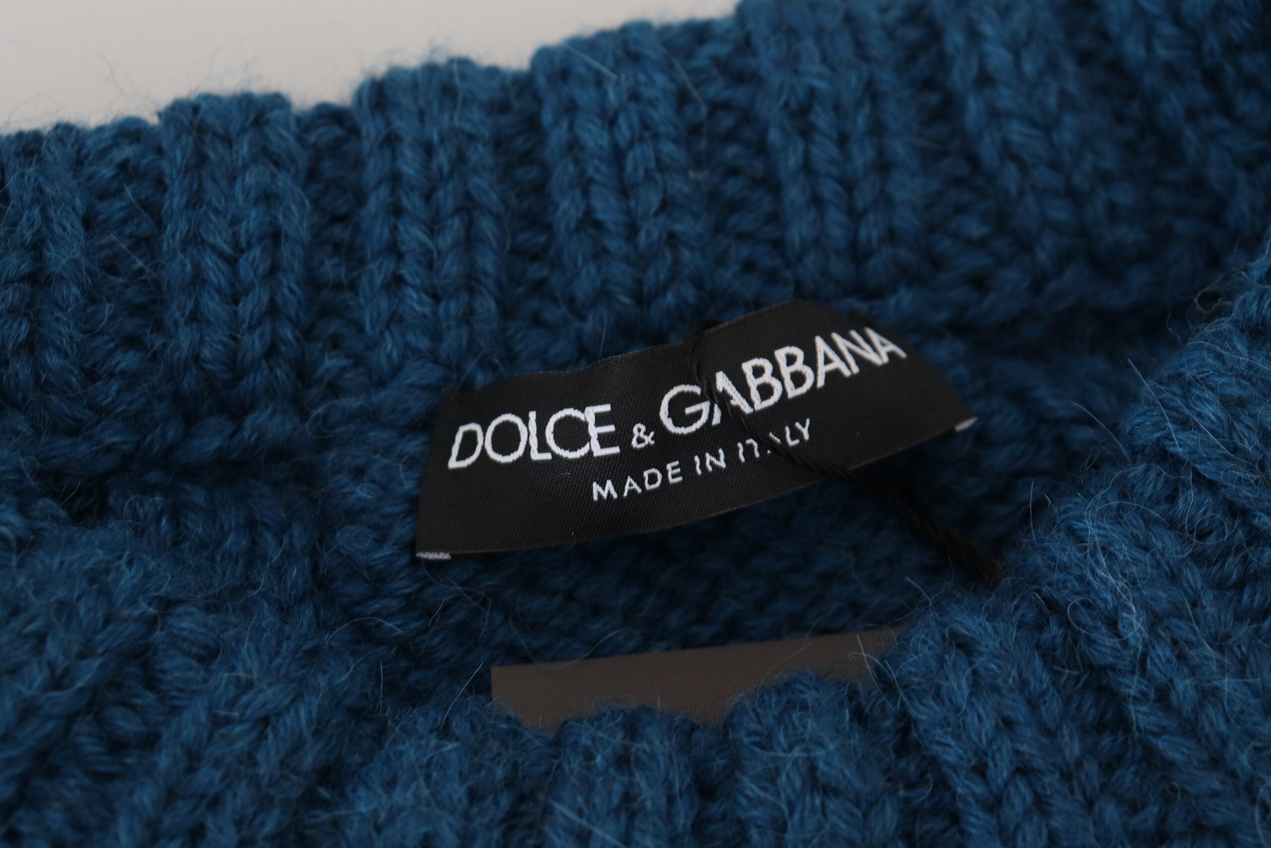 Blue Knitted Wool Alpaca Pullover Sweater - ventzia