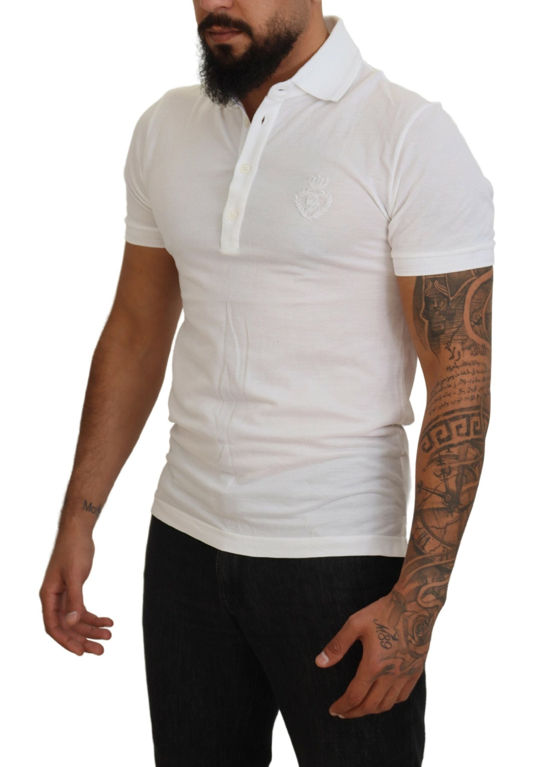 White Cotton Logo Short Sleeve Polo T-shirt - ventzia