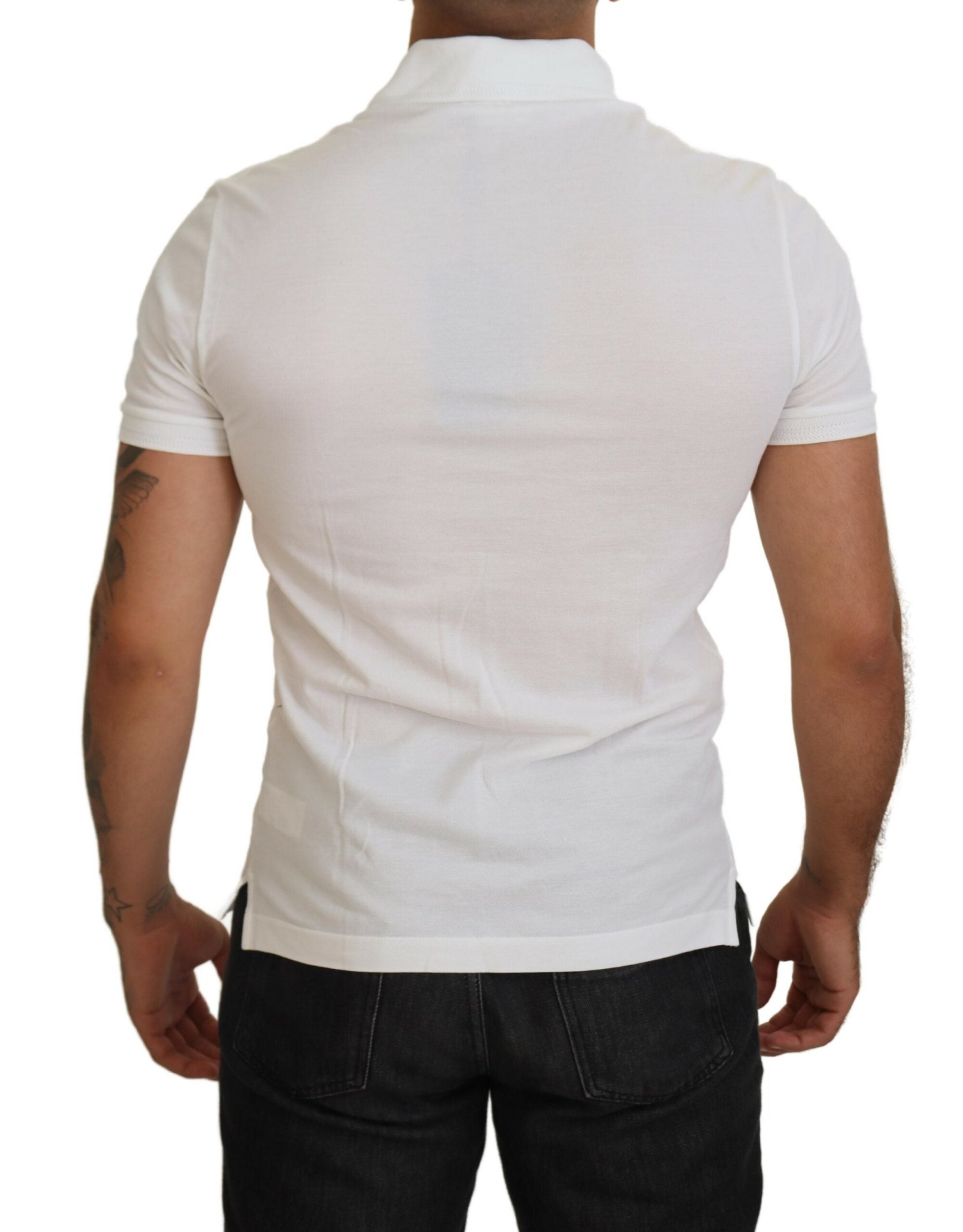 White Cotton Logo Short Sleeve Polo T-shirt - ventzia