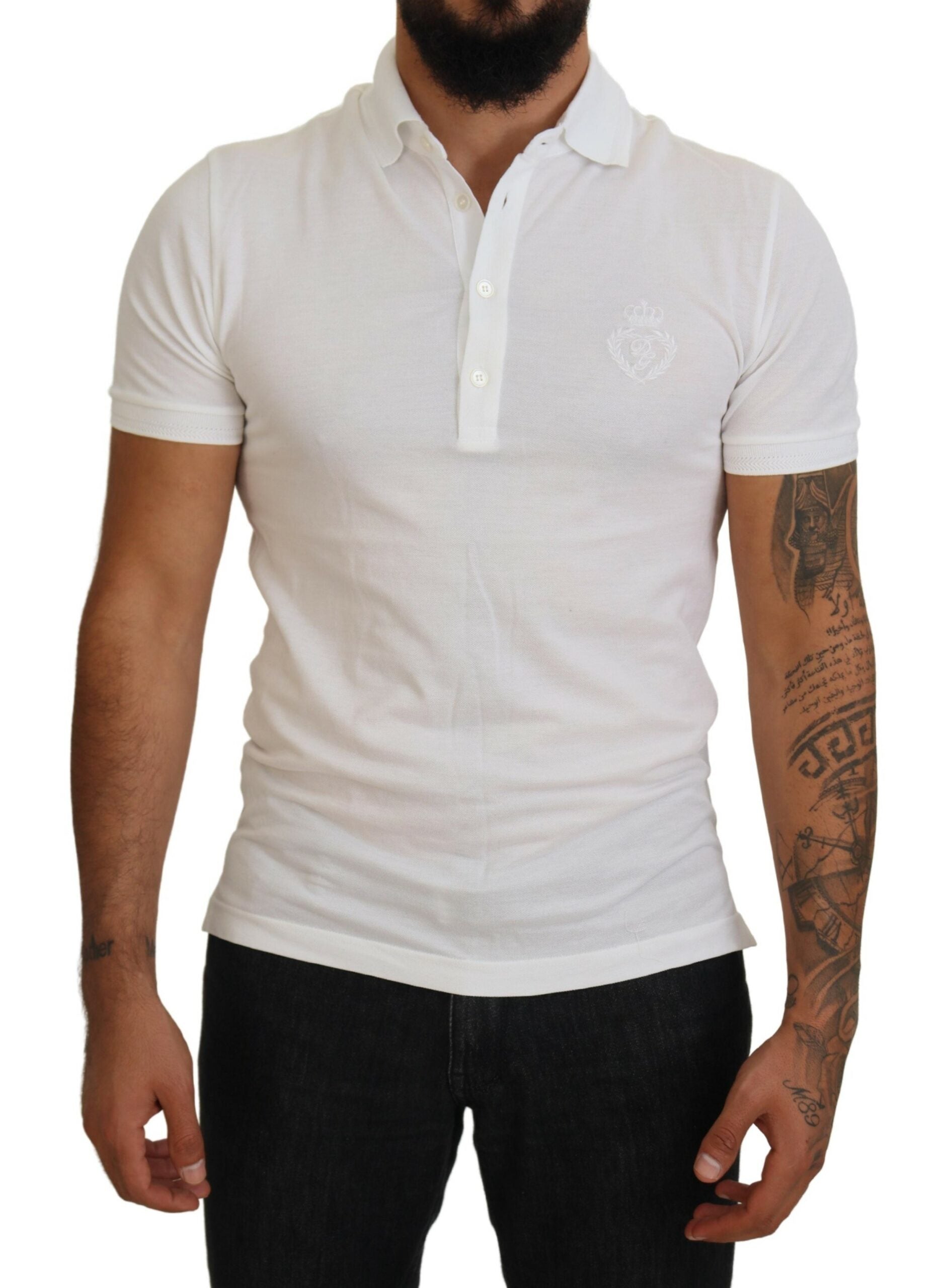 White Cotton Logo Short Sleeve Polo T-shirt - ventzia