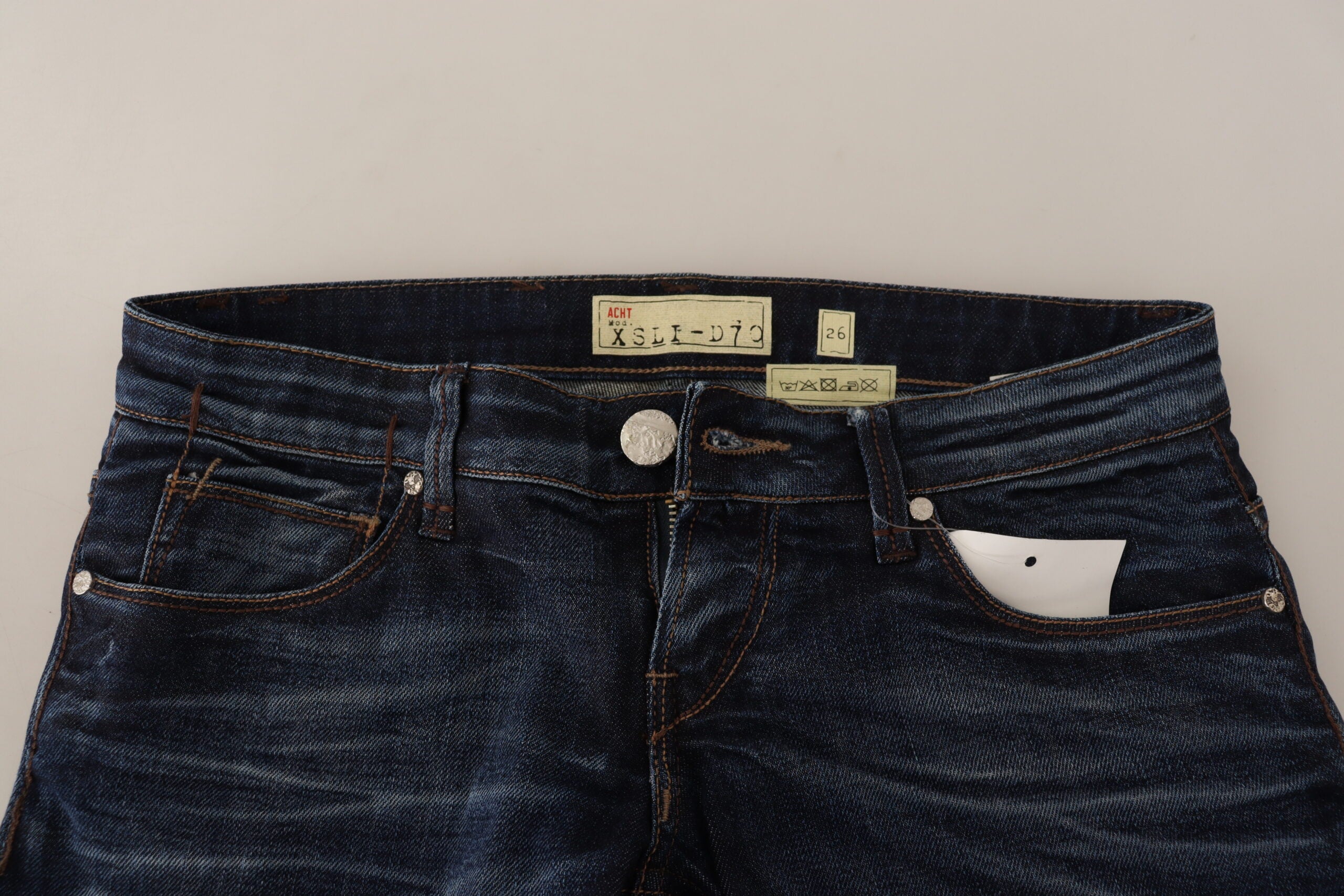 Blue Washed Cotton Low Waist Skinny Denim Jeans - ventzia