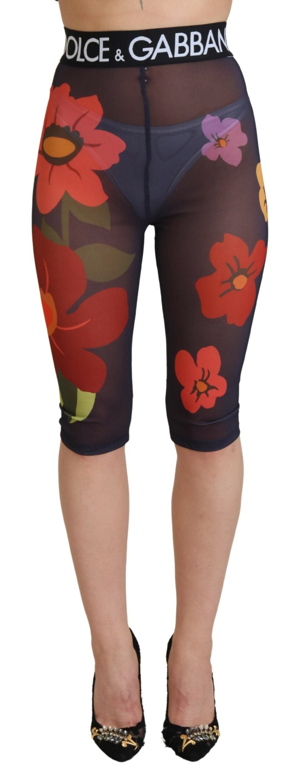 Black Floral Leggings Stretch Waist Pants - ventzia