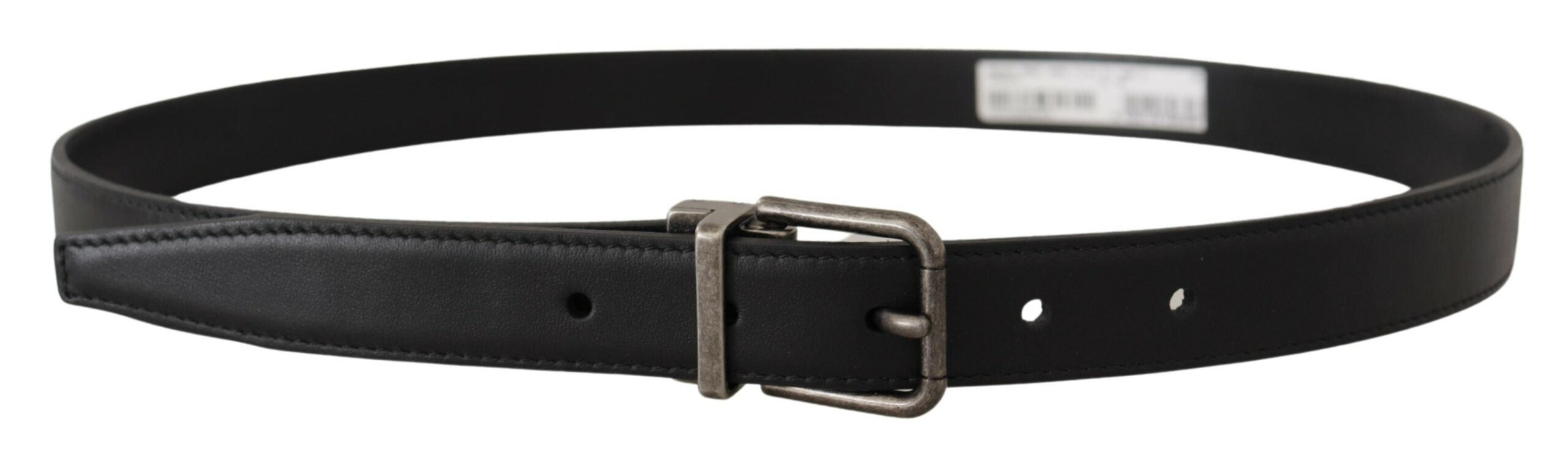 Black Plain Leather Vintage Logo Metal Buckle Belt - ventzia