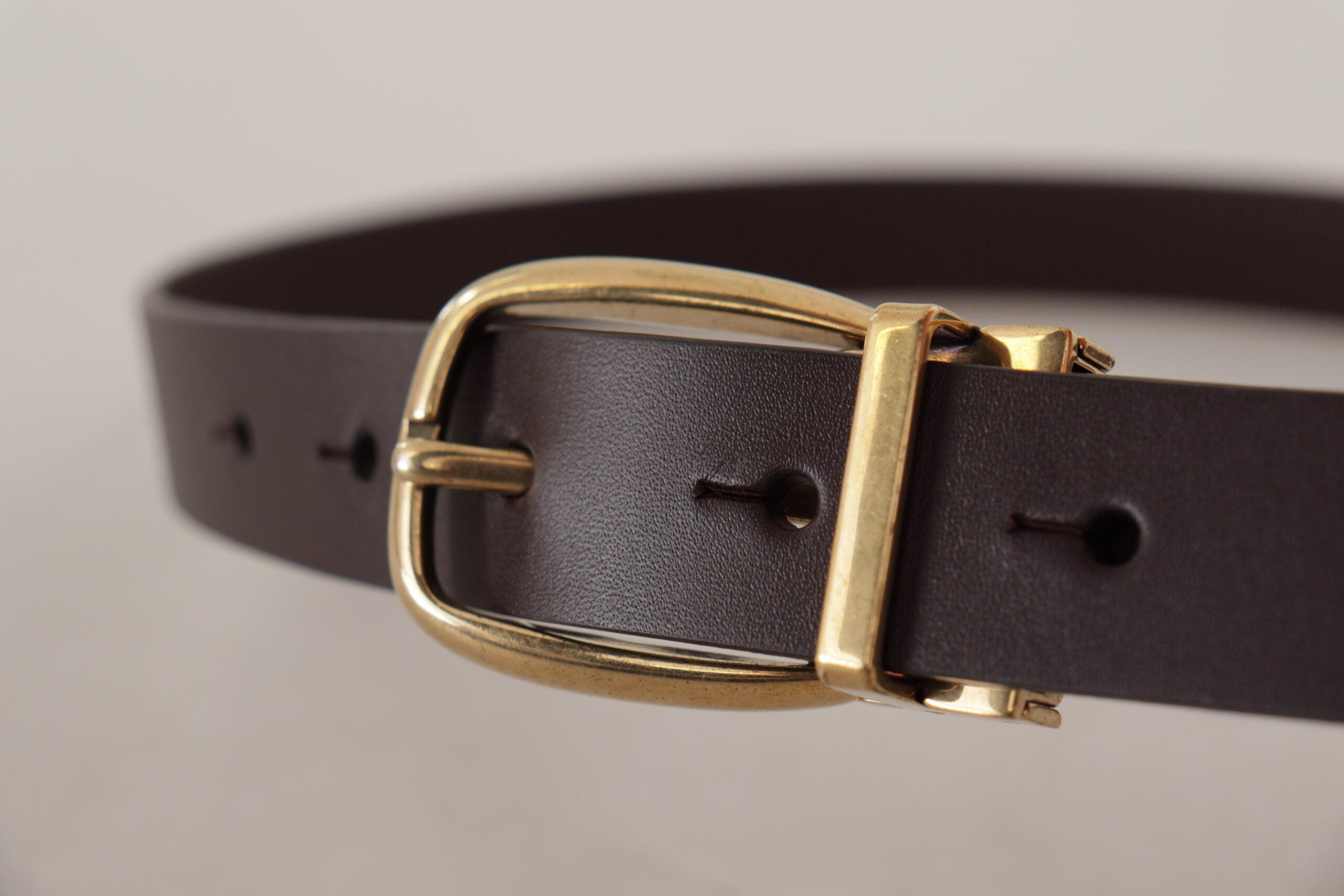 Dark Brown Calf Leather Gold Tone Metal Buckle - ventzia