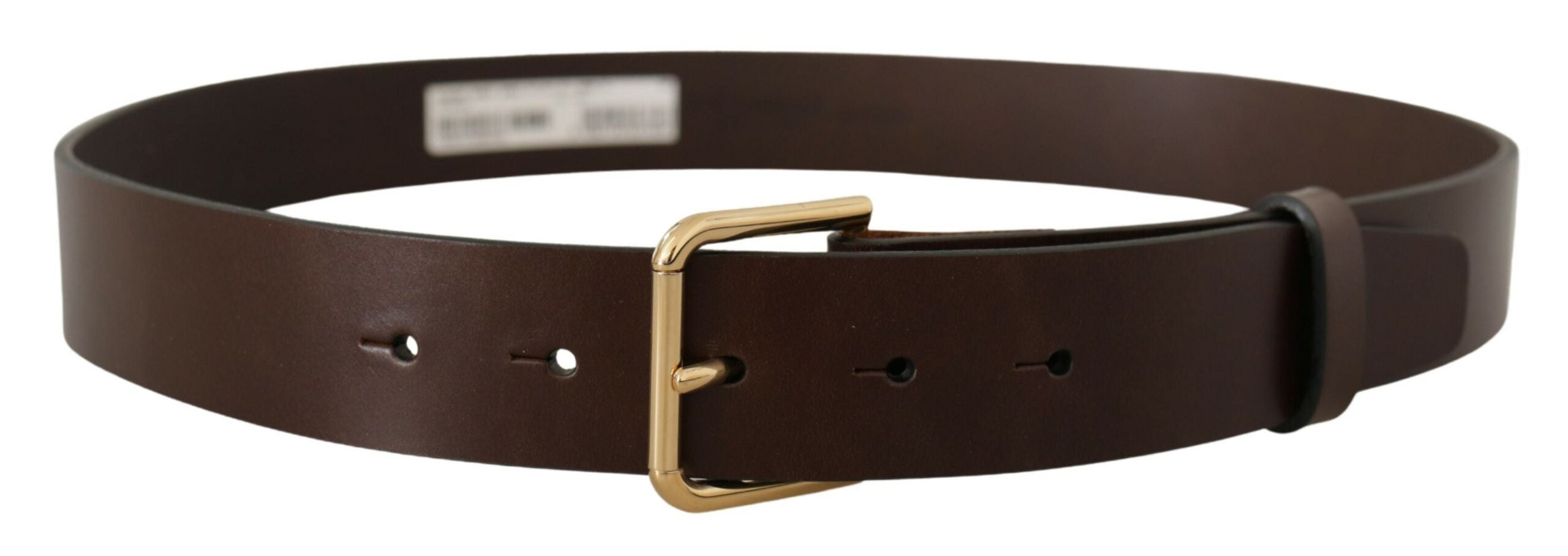 Brown Plain Calf Leather Gold Tone Buckle Belt - ventzia