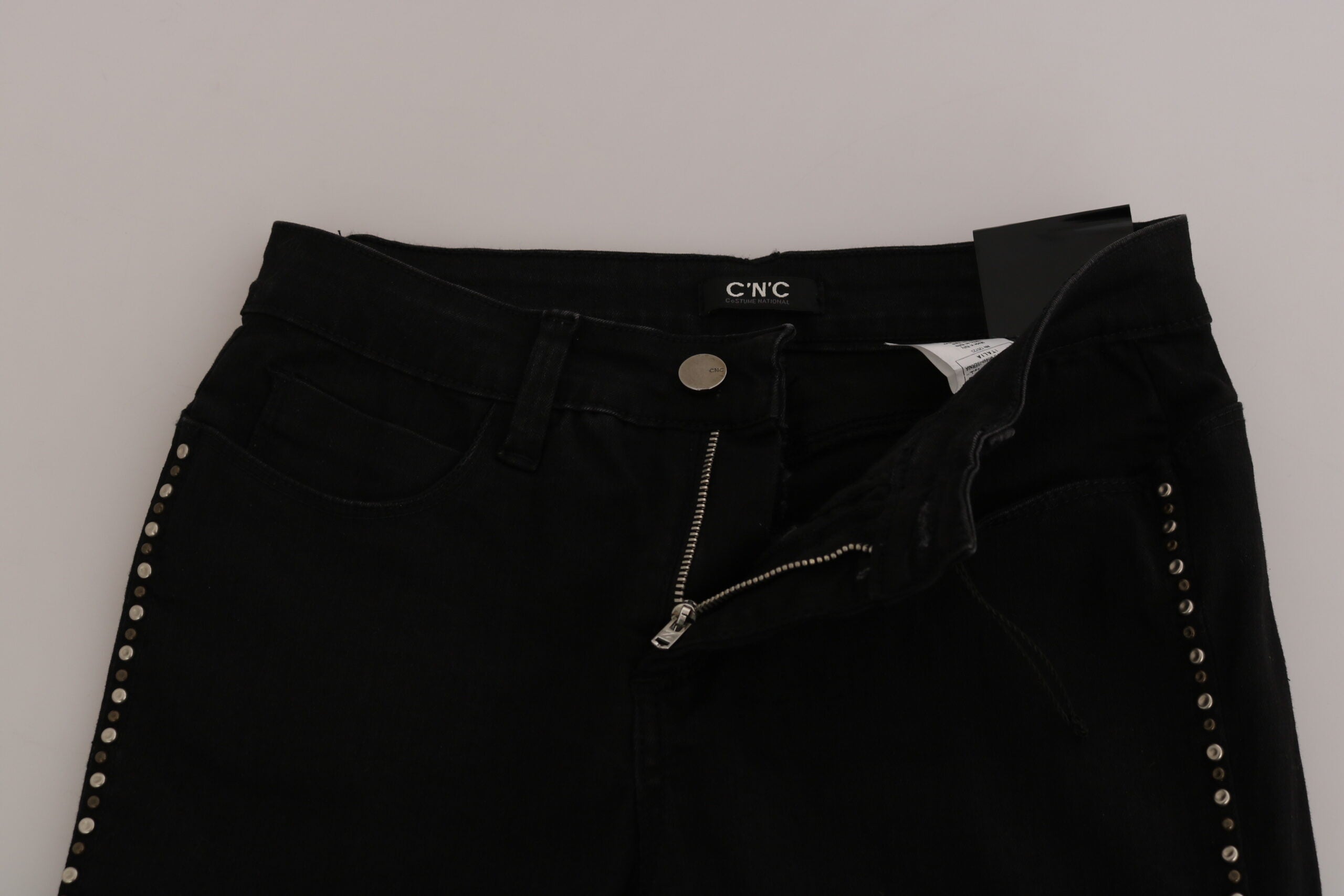 Black Embellished Mid Waist Skinny Denim Jeans - ventzia