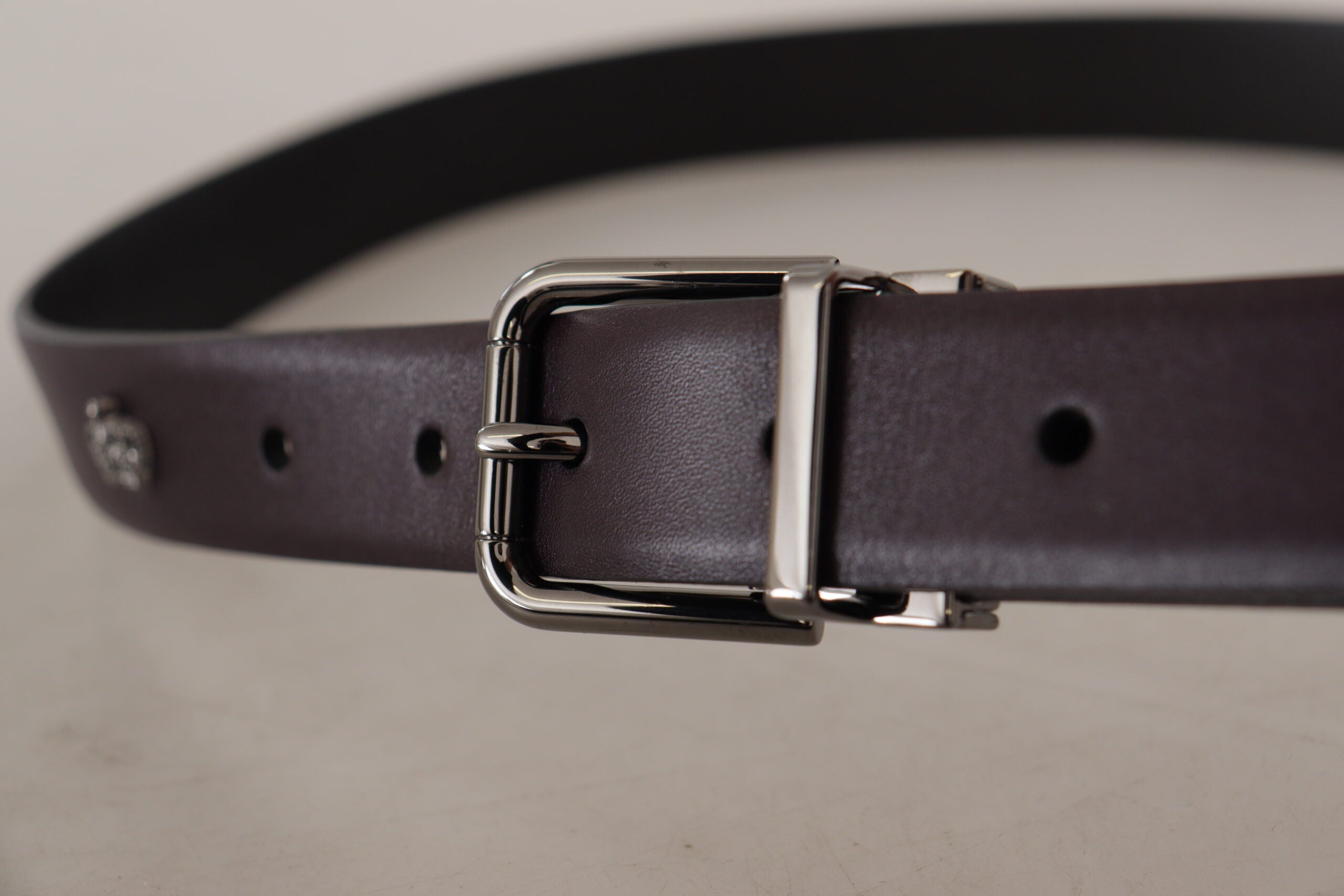 Dark Purple Leather Box Borchia Metal Buckle Belt - ventzia