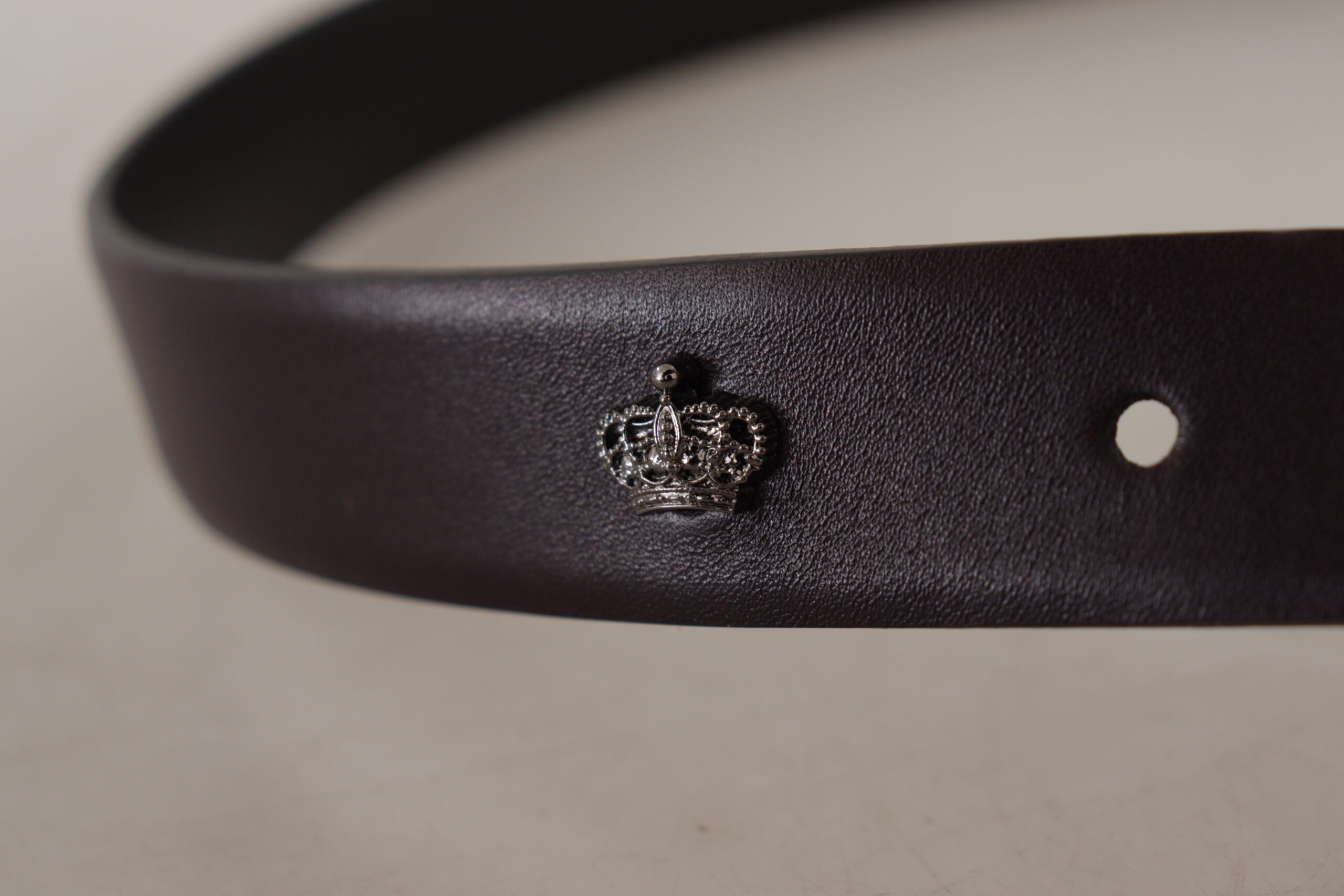 Dark Purple Leather Box Borchia Metal Buckle Belt - ventzia