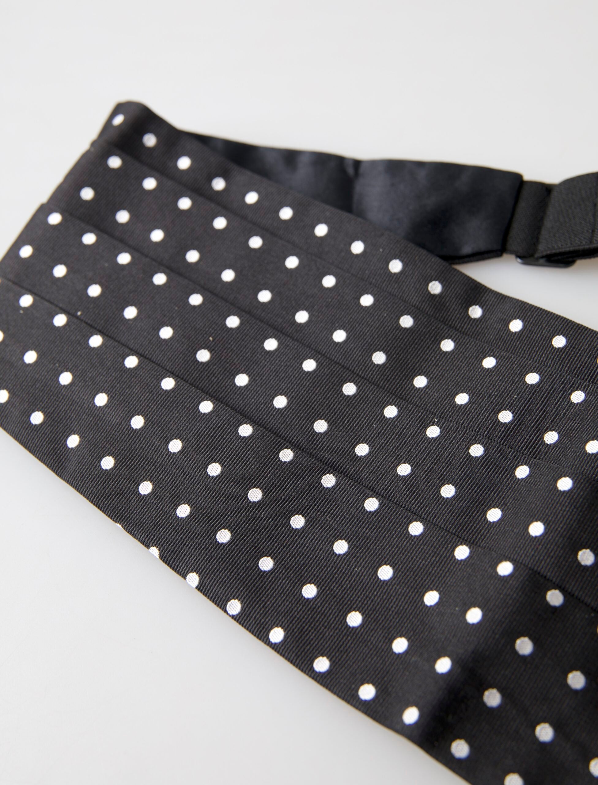 Black Silk Polka Waist Tuxedo Belt Cummerbund - ventzia