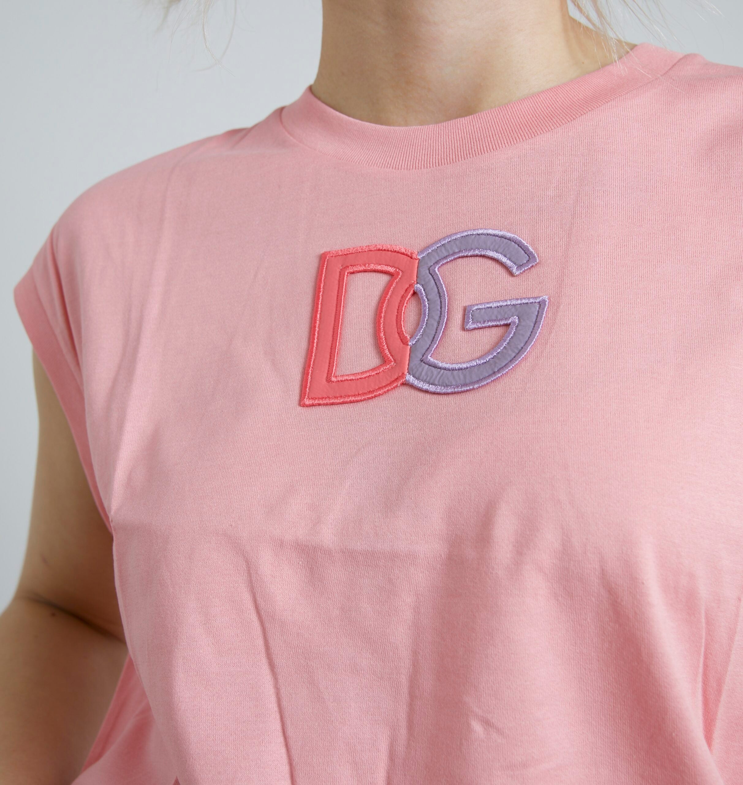 Pink Cotton DG Logo Crew Neck Tank T-shirt - ventzia