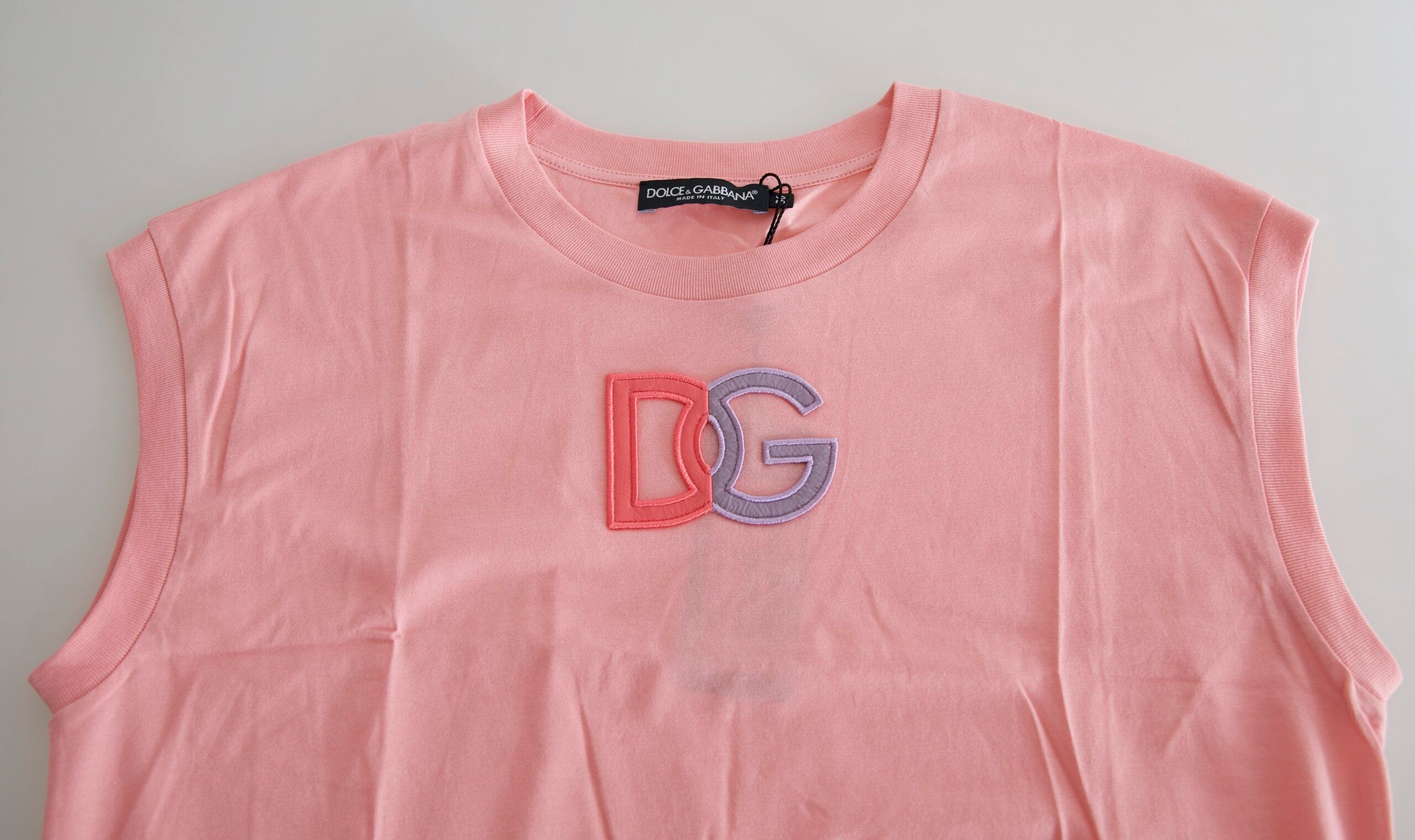 Pink Cotton DG Logo Crew Neck Tank T-shirt - ventzia