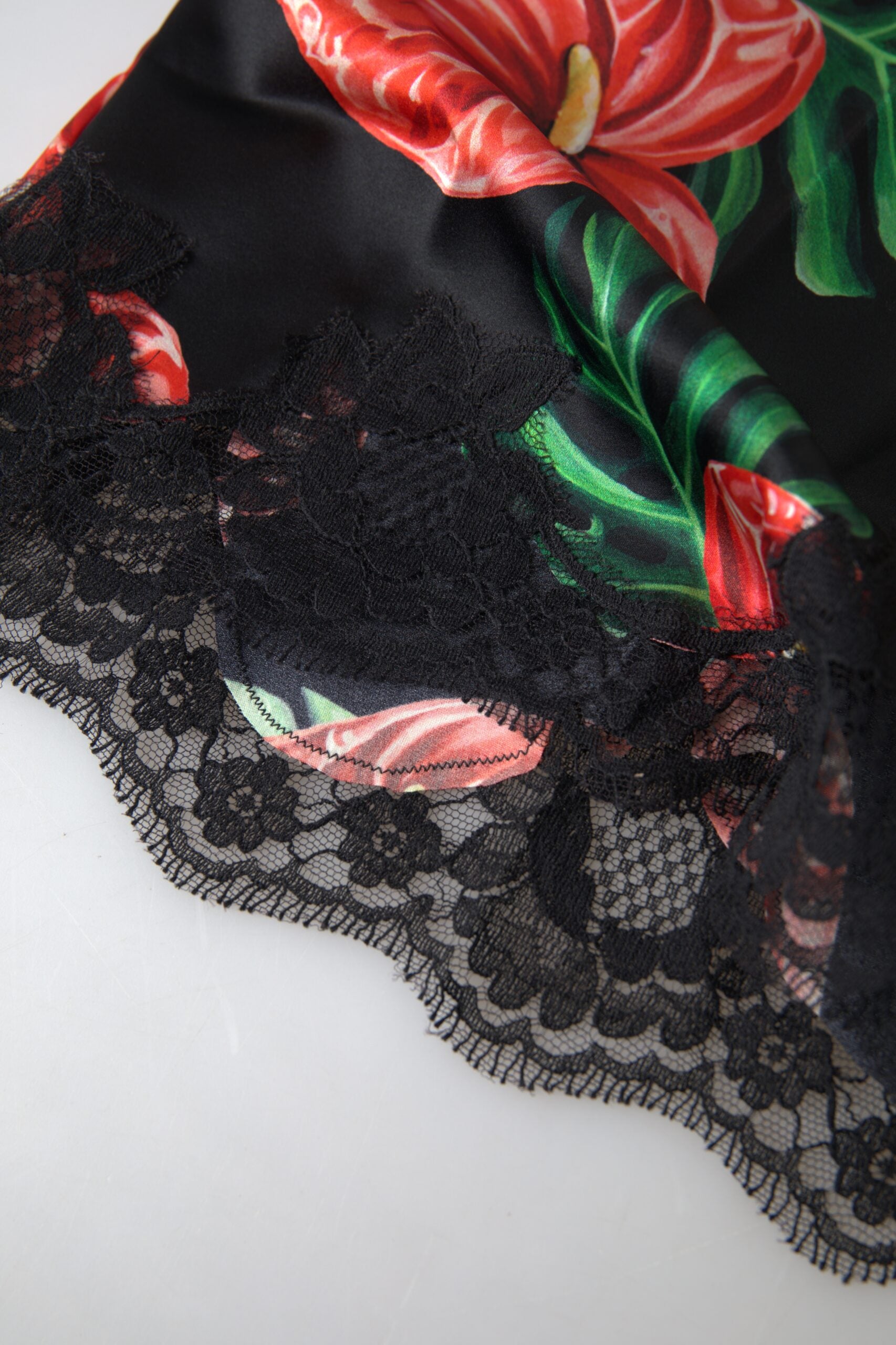 Black Anthurium Print Silk Camisole Top Underwear - ventzia