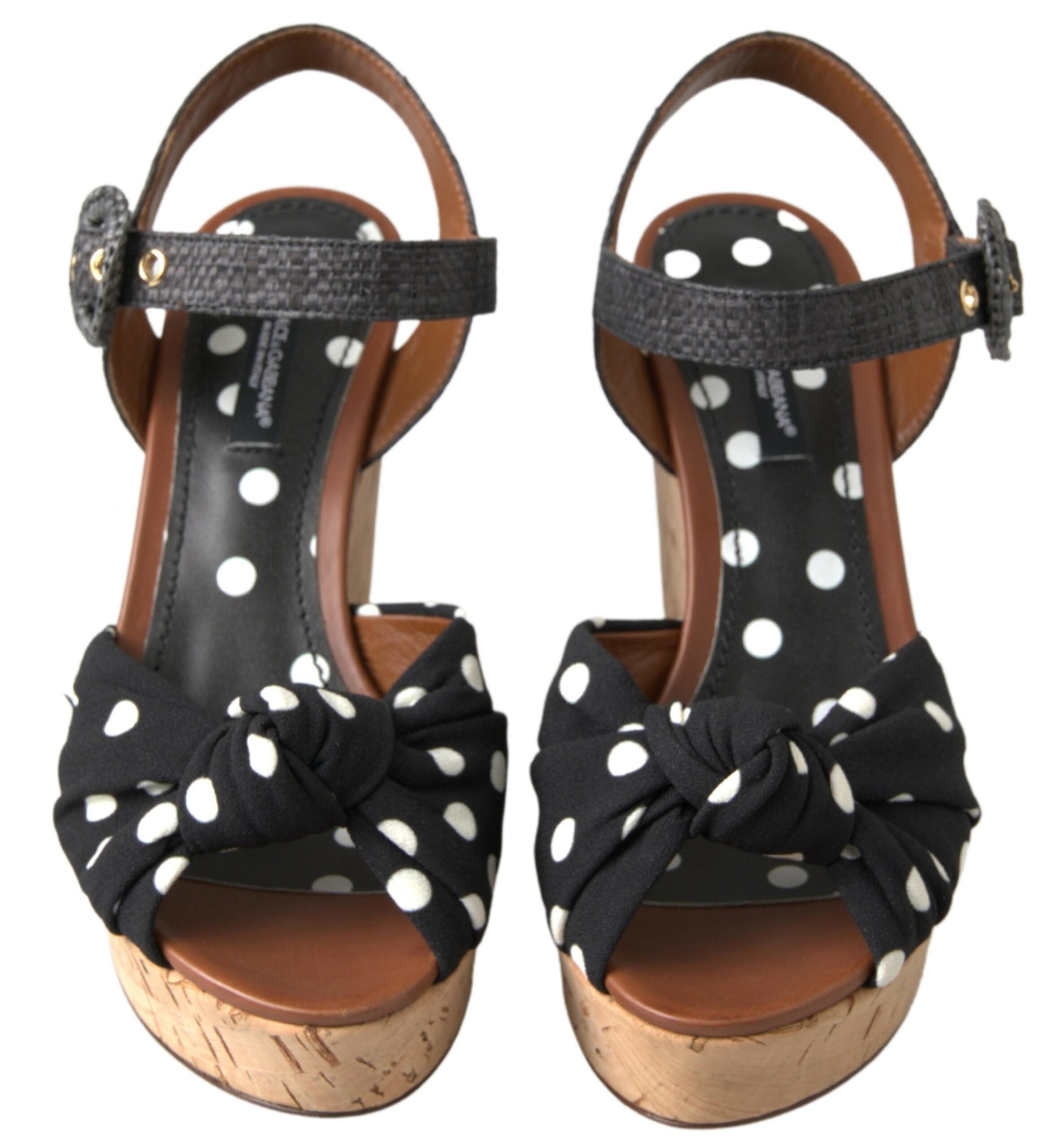 Black  Wedges Polka Dotted Ankle Strap Shoes Sandals - ventzia