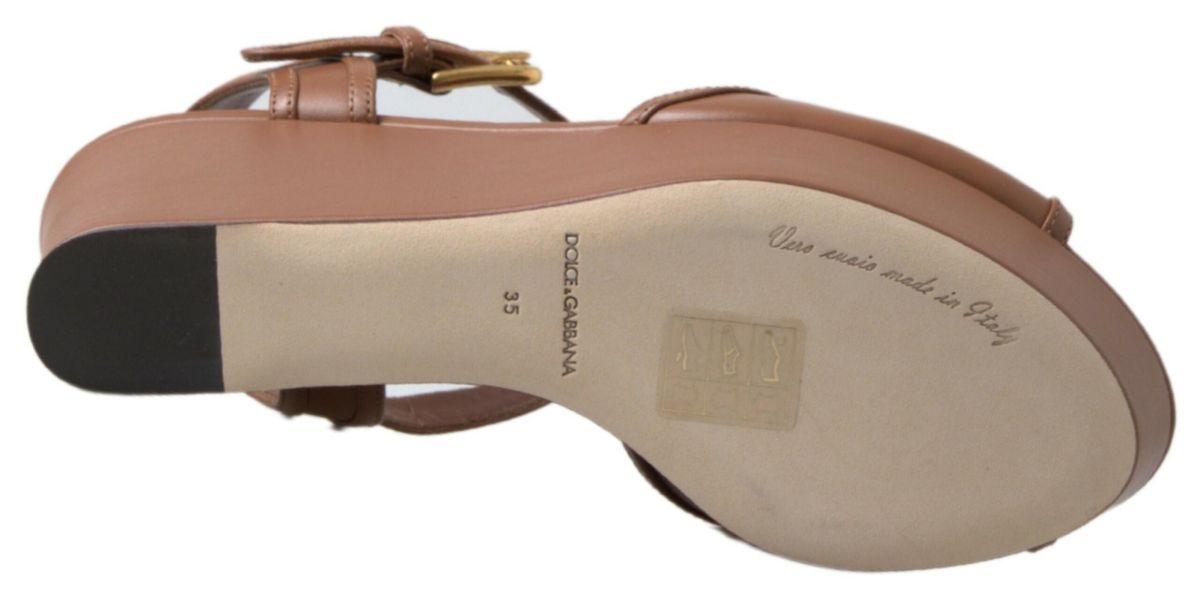 Brown Leather AMORE Wedges Sandals Shoes - ventzia