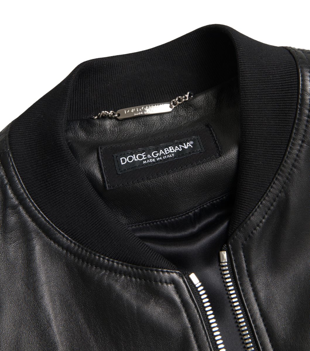 Black Leather Full Zip Bomber Men Jacket - ventzia