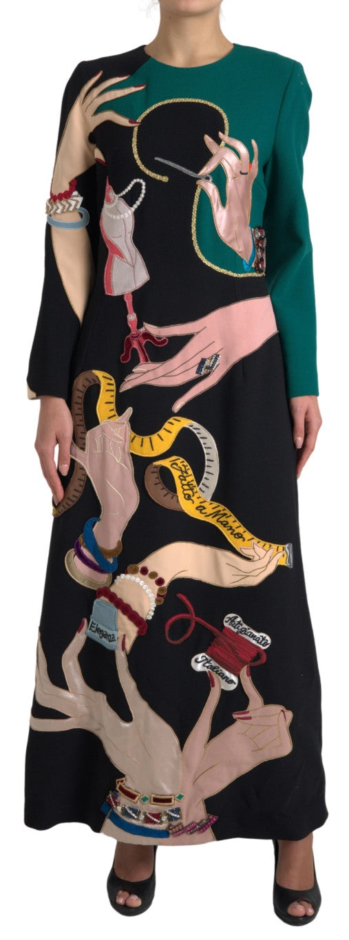Multicolor Long Sleeves A-line Maxi Dress - ventzia