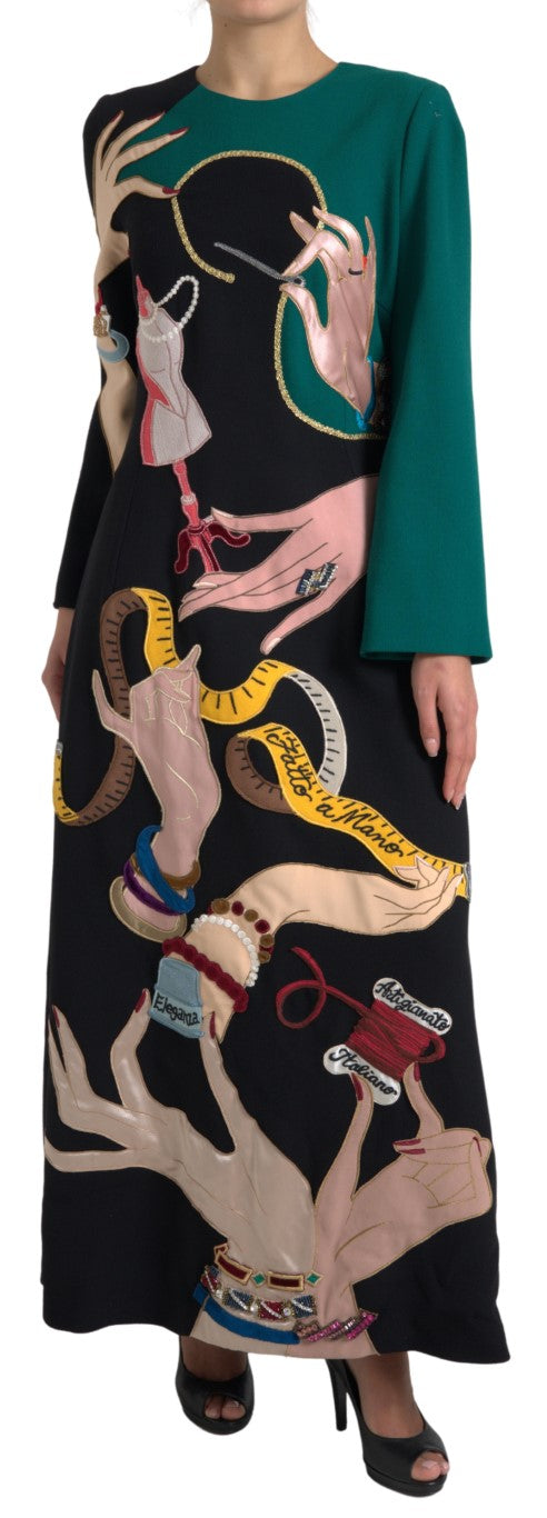 Multicolor Long Sleeves A-line Maxi Dress - ventzia