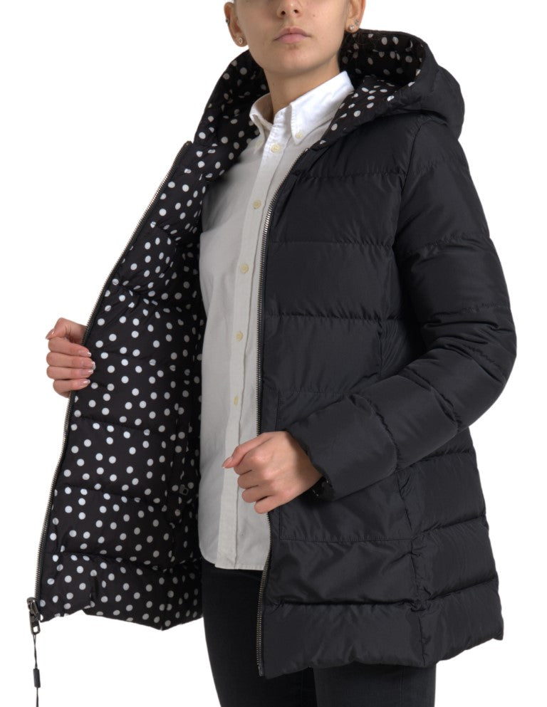 Black Polyester Hooded Reversible Jacket - ventzia