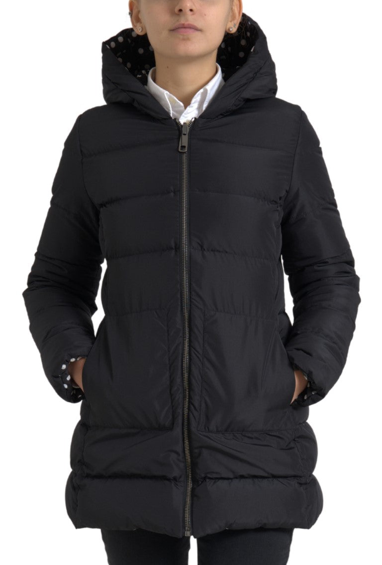 Black Polyester Hooded Reversible Jacket - ventzia