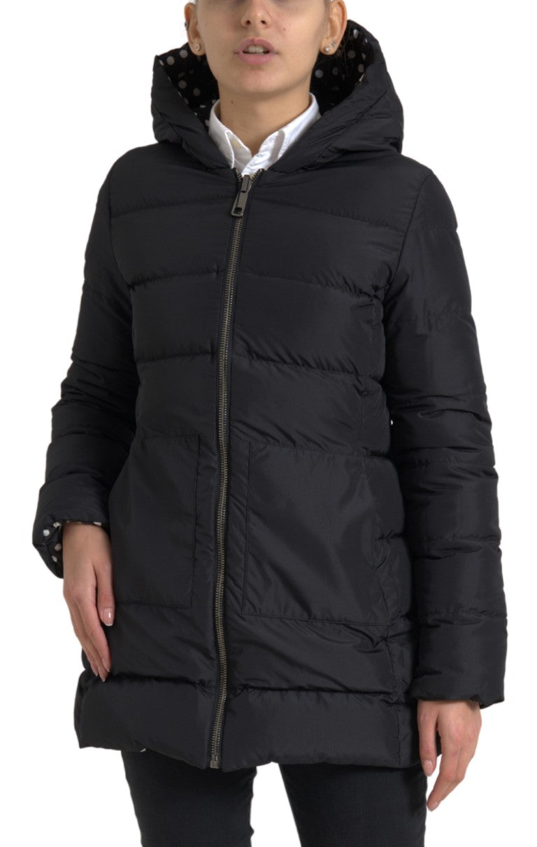 Black Polyester Hooded Reversible Jacket - ventzia