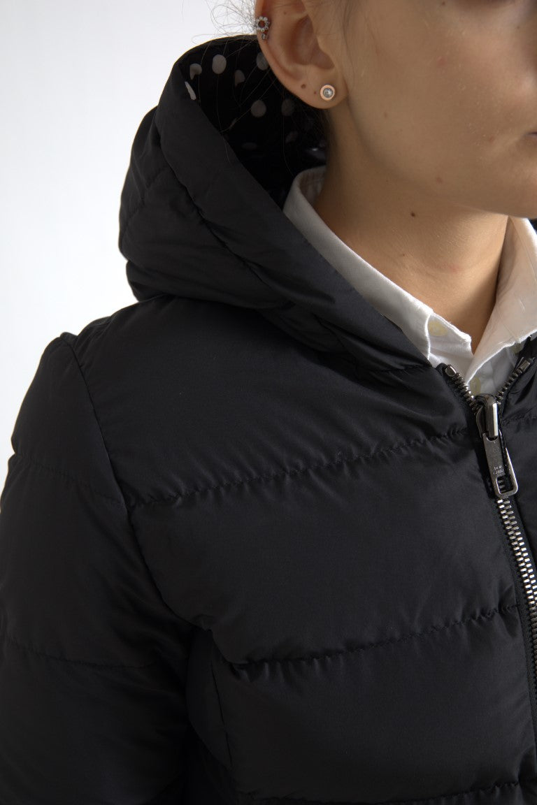 Black Polyester Hooded Reversible Jacket - ventzia