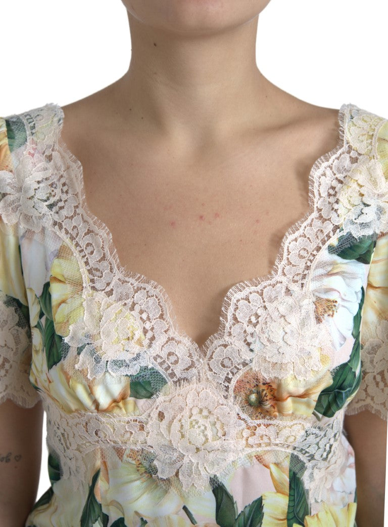 Multicolor Floral Lace V Neck Blouse - ventzia