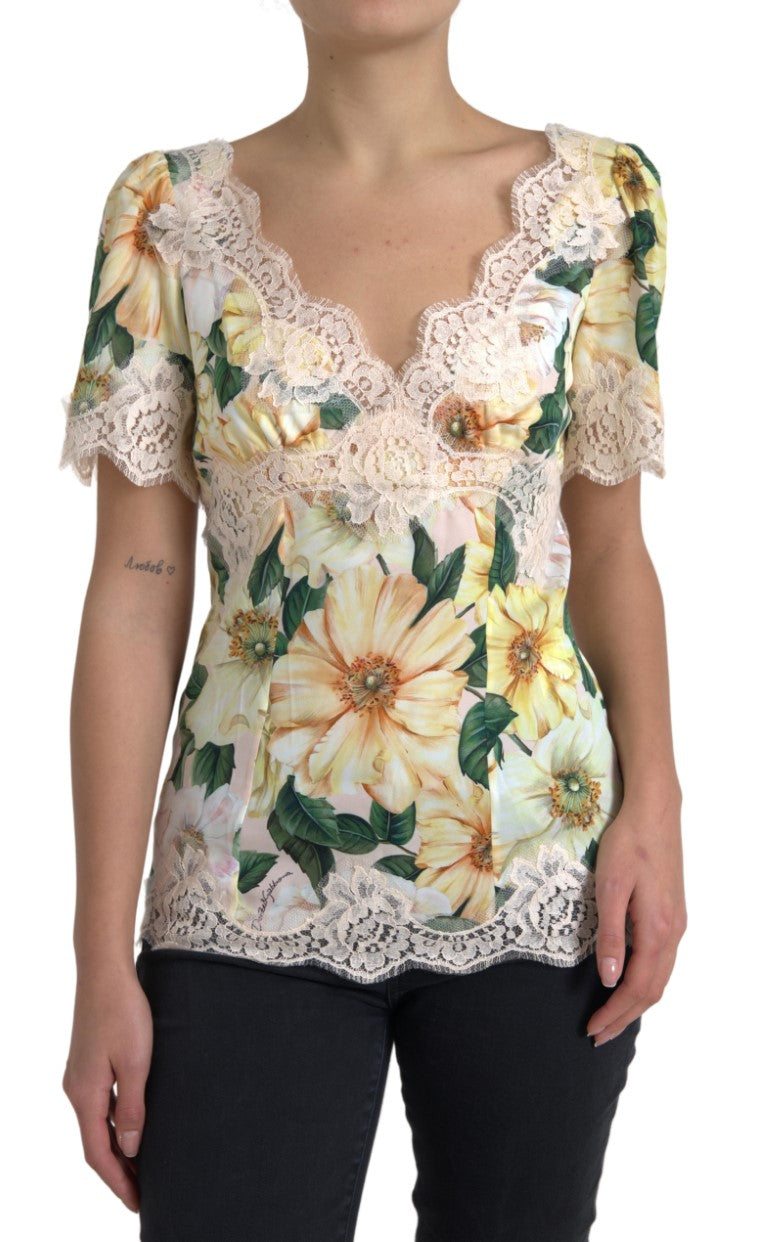 Multicolor Floral Lace V Neck Blouse - ventzia