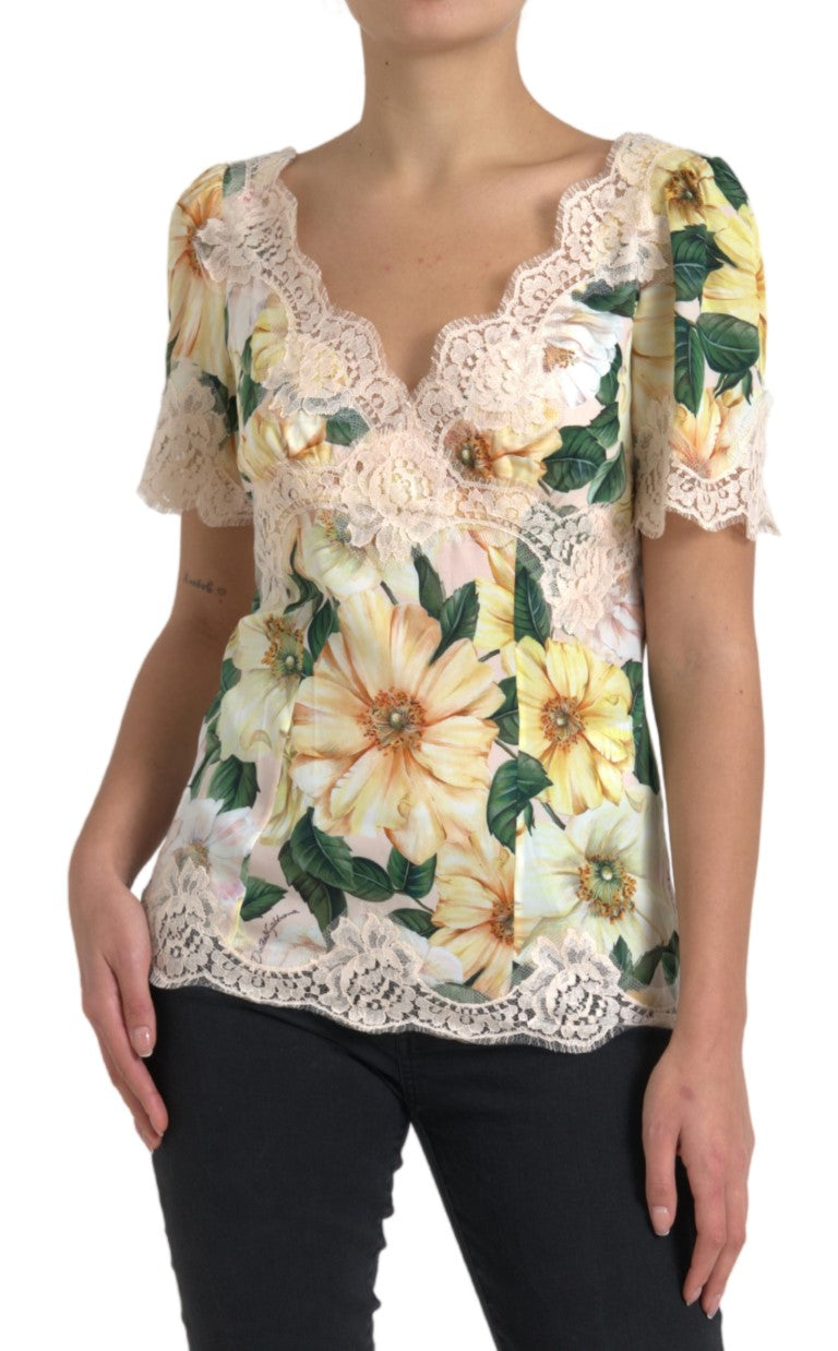 Multicolor Floral Lace V Neck Blouse - ventzia