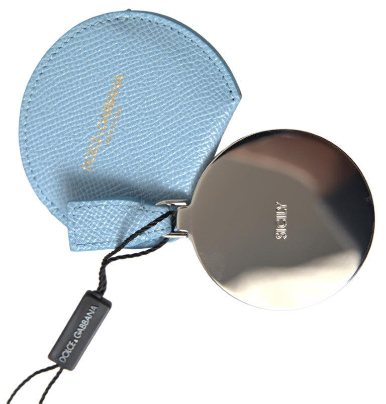 Light Blue Calfskin Leather Mirror Holder - ventzia