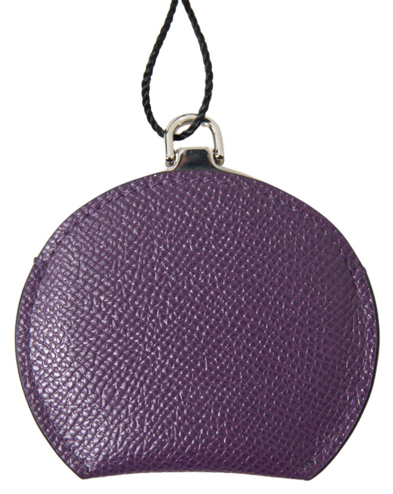 Purple Calfskin Leather Round Hand Mirror Holder - ventzia