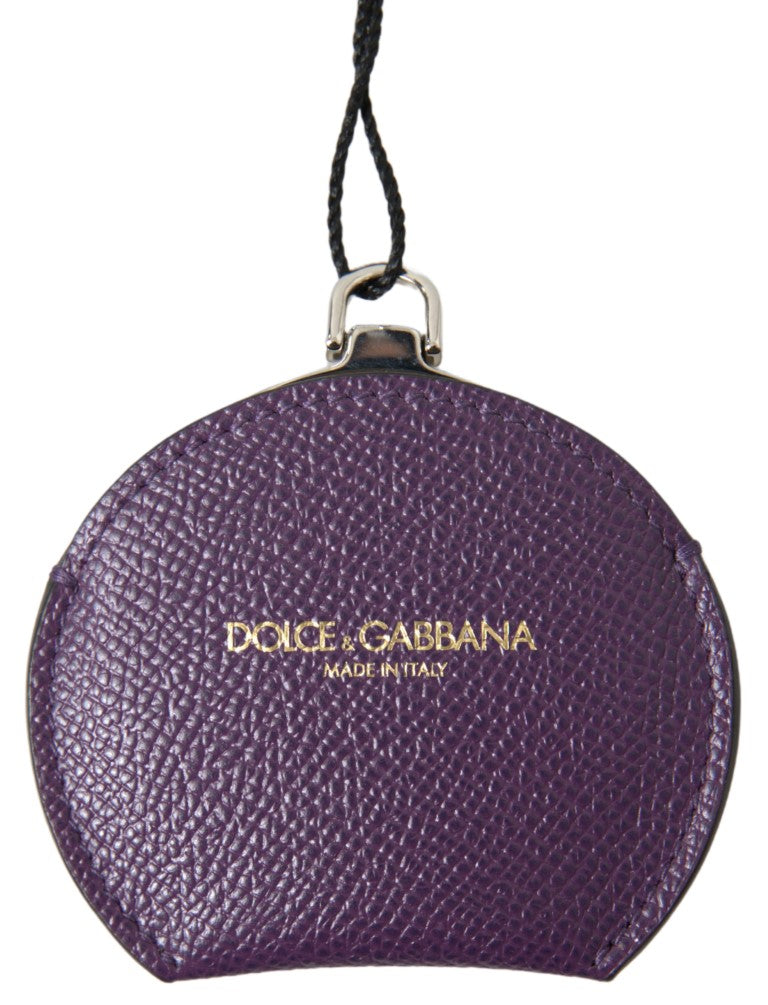 Purple Calfskin Leather Round Hand Mirror Holder - ventzia