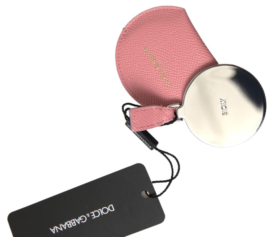 Pink Calfskin Leather Round Mirror Holder - ventzia