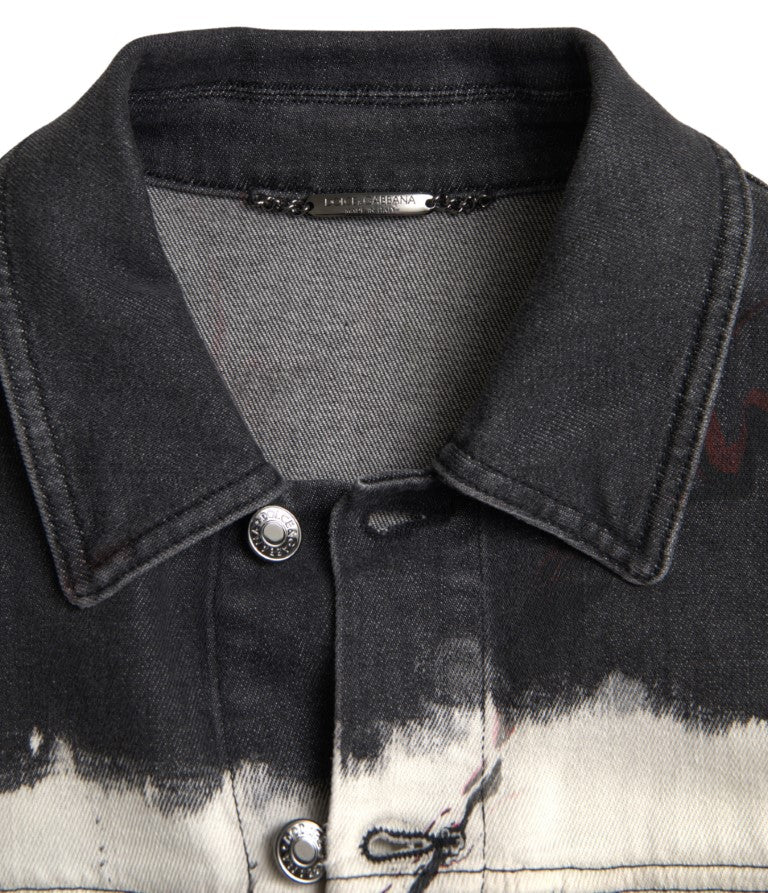 Multicolor Cotton Collared Denim Jacket - ventzia
