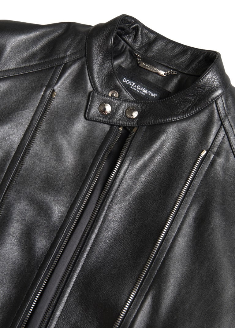 Black Leather Zipper Coat Men Jacket - ventzia